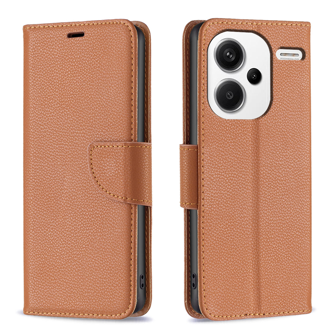 For Xiaomi Redmi Note 13 Pro+ 5G Wallet Case PU Leather Litchi Texture Flip Phone Cover - Brown