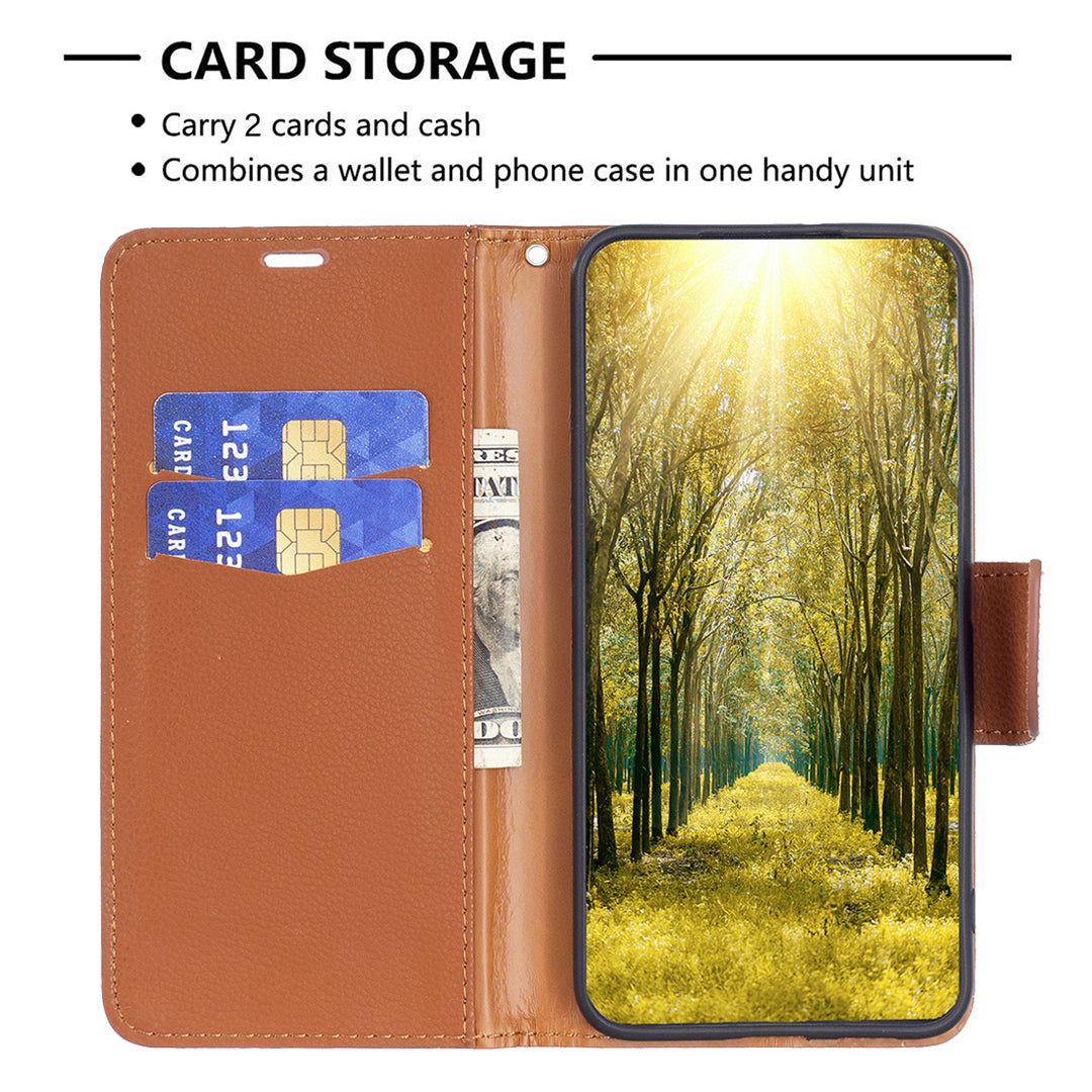 For Xiaomi Redmi Note 13 Pro+ 5G Wallet Case PU Leather Litchi Texture Flip Phone Cover - Brown