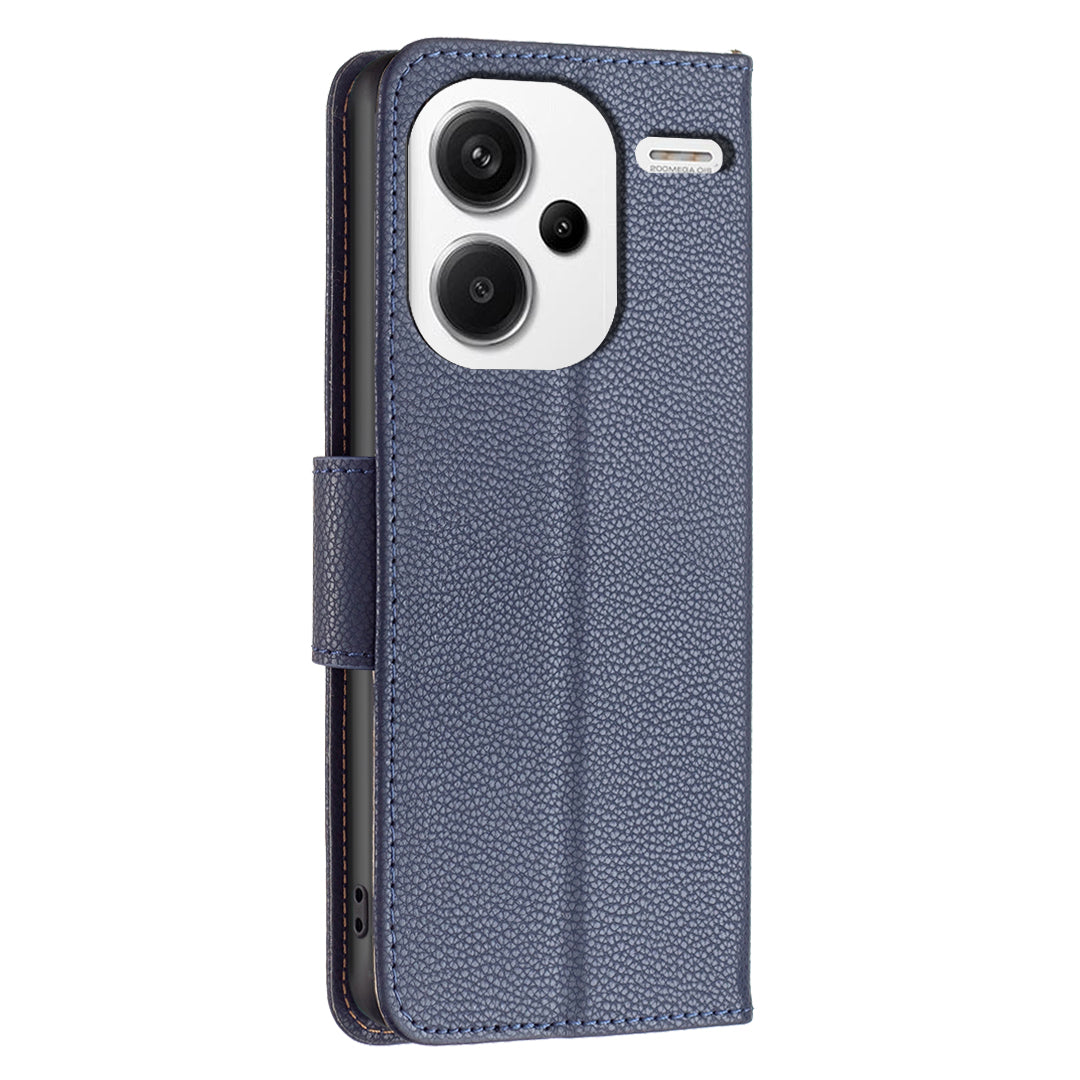 For Xiaomi Redmi Note 13 Pro+ 5G Wallet Case PU Leather Litchi Texture Flip Phone Cover - Dark Blue