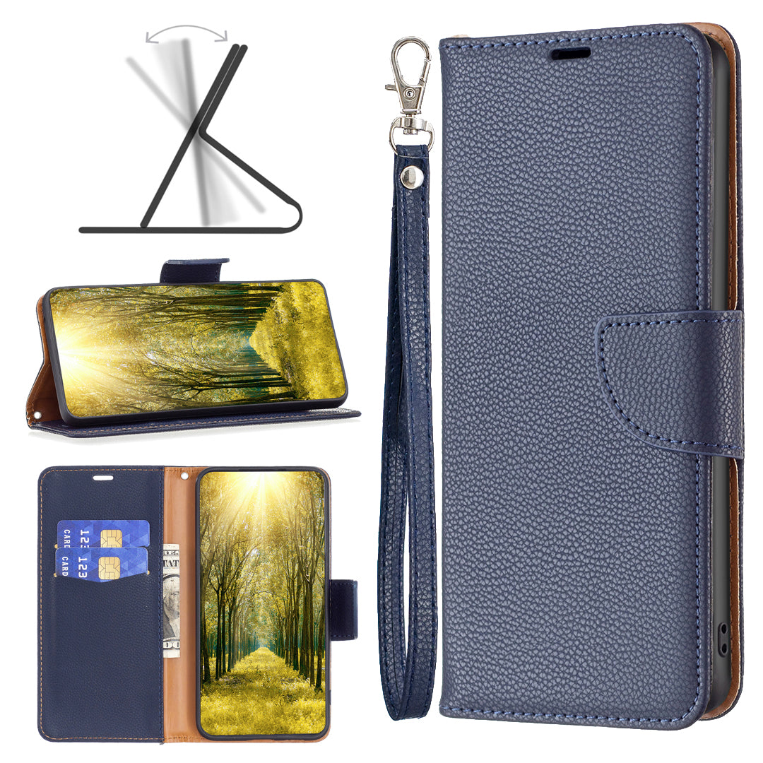 For Xiaomi Redmi Note 13 Pro+ 5G Wallet Case PU Leather Litchi Texture Flip Phone Cover - Dark Blue