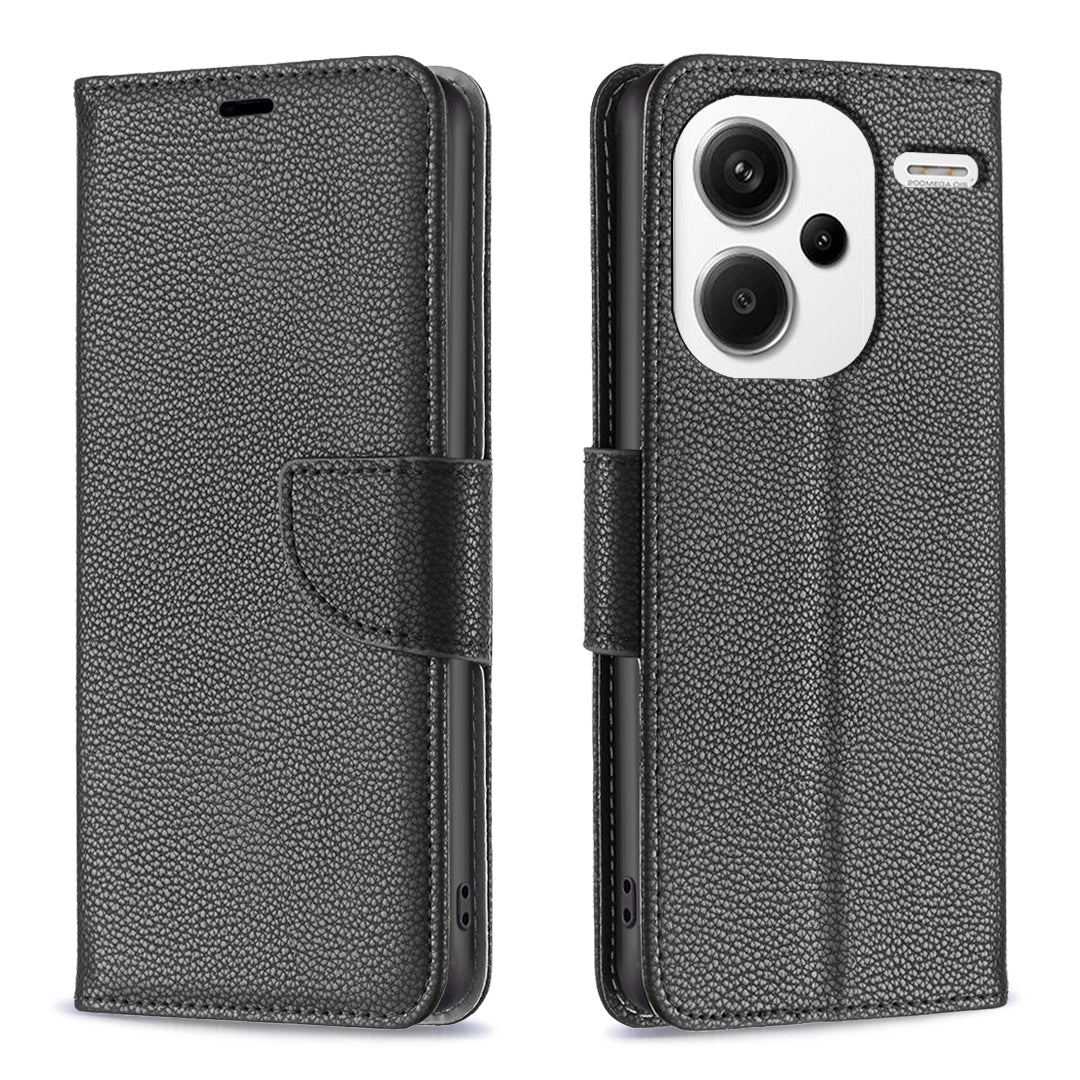 For Xiaomi Redmi Note 13 Pro+ 5G Wallet Case PU Leather Litchi Texture Flip Phone Cover - Black
