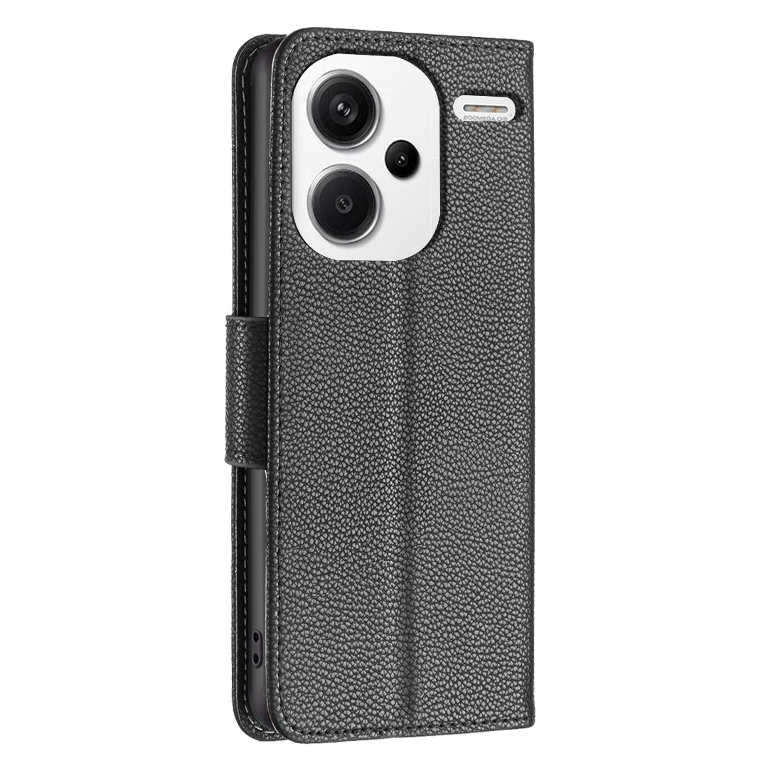 For Xiaomi Redmi Note 13 Pro+ 5G Wallet Case PU Leather Litchi Texture Flip Phone Cover - Black