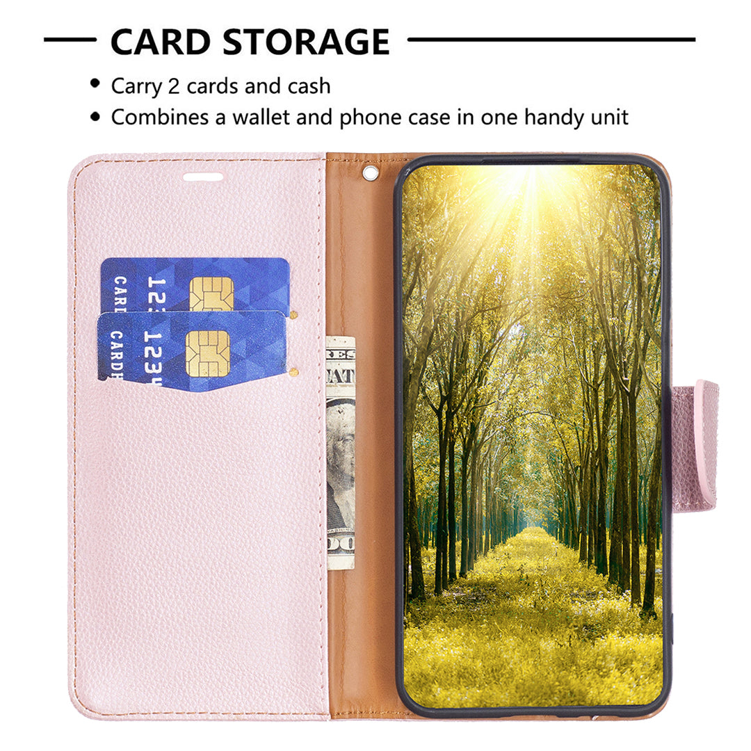 For Xiaomi Redmi Note 13 Pro+ 5G Wallet Case PU Leather Litchi Texture Flip Phone Cover - Rose Gold