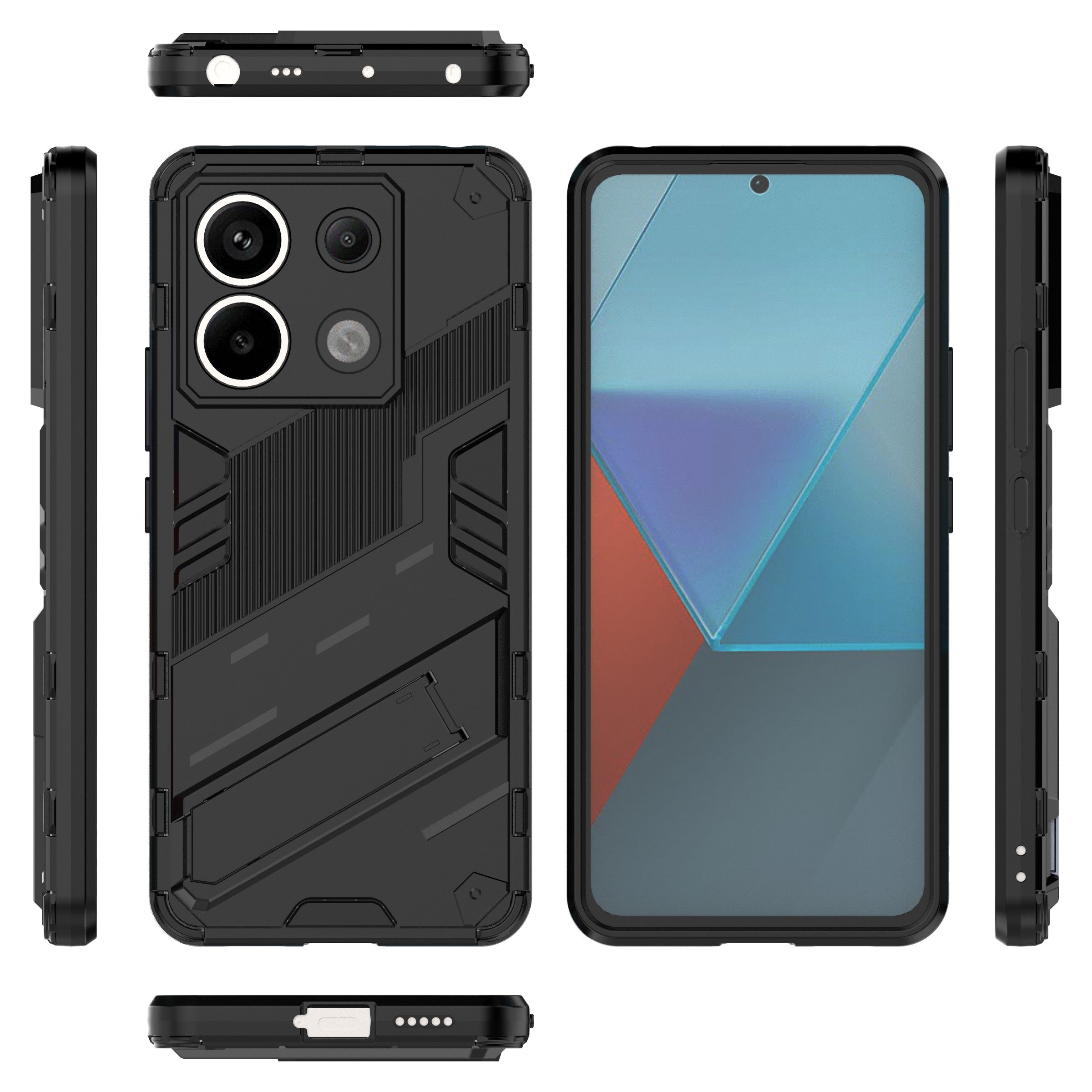 For Xiaomi Redmi Note 13 Pro 5G / Poco X6 5G Kickstand Case TPU + PC Phone Back Cover - Black