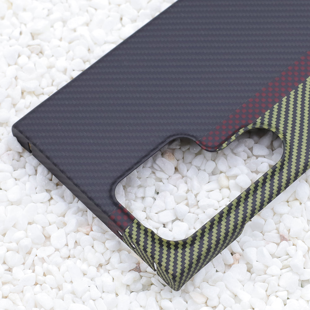 Aramid Fiber Phone Case for Samsung Galaxy S24 Ultra 1500D Texture 3-Color Splicing Phone Shell