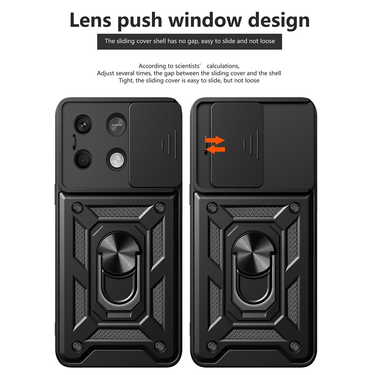 For Xiaomi Redmi Note 13 5G Phone Case Slide Lens Protection Shockproof Cover - Black