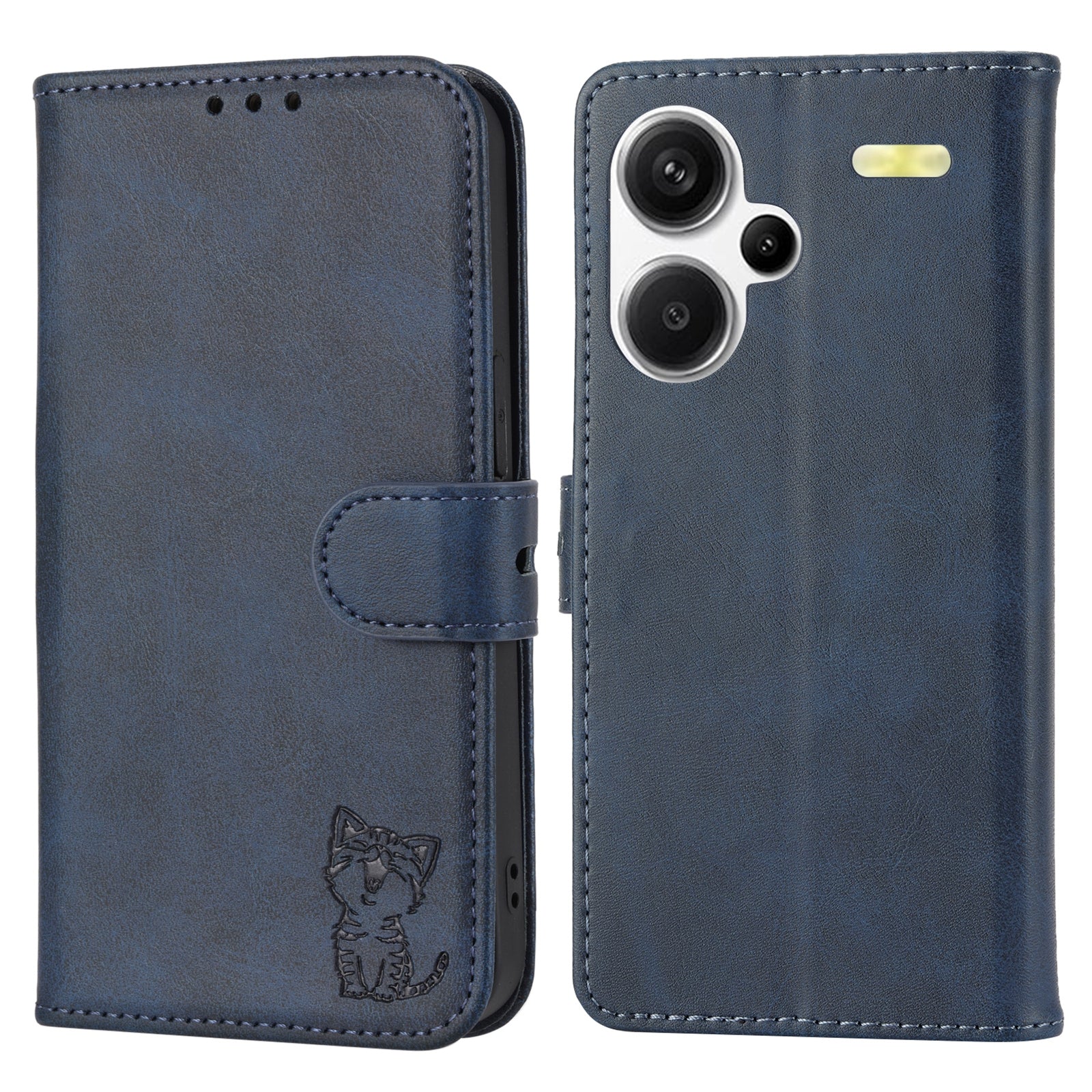 For Xiaomi Redmi Note 13 Pro+ 5G Wallet Case Happy Cat Pattern Shockproof Flip Phone Cover - Blue - Blue