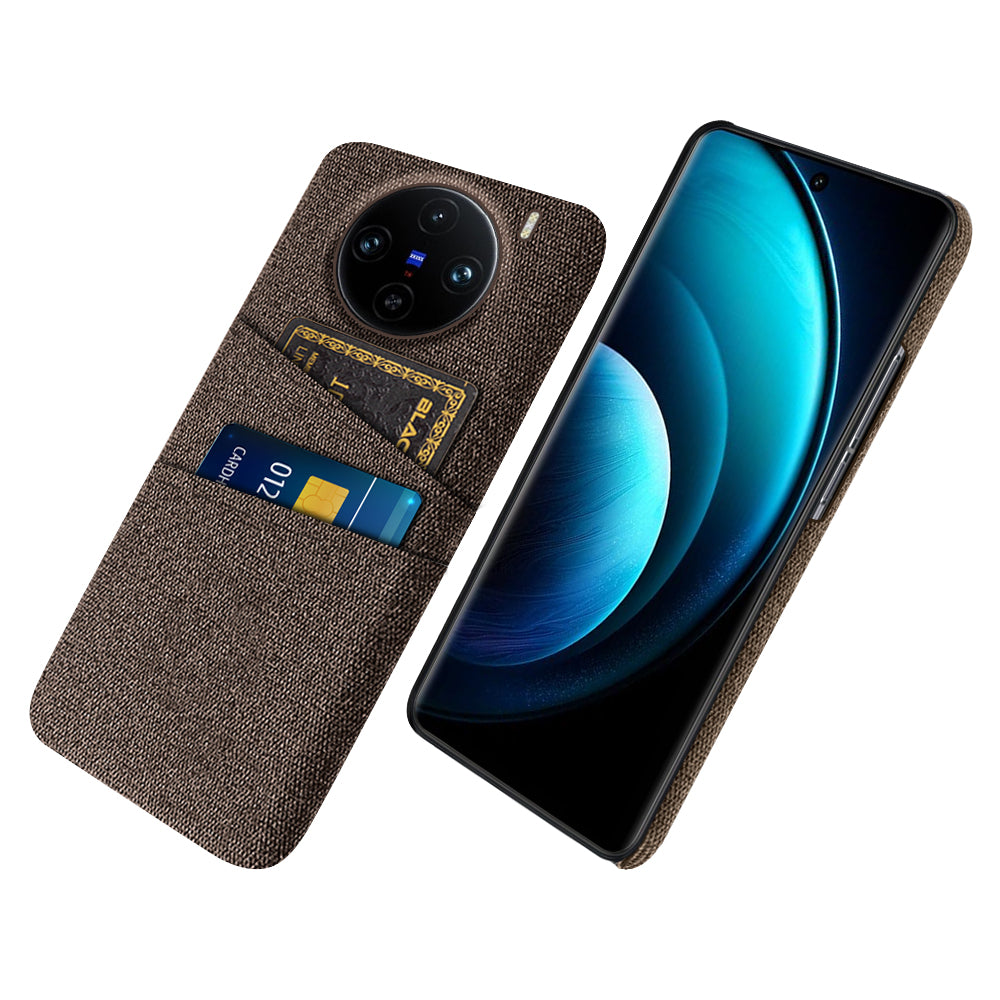 For vivo X100 Pro 5G Cell Phone Case Dual Card Slots Hard PC Back Shell - Brown