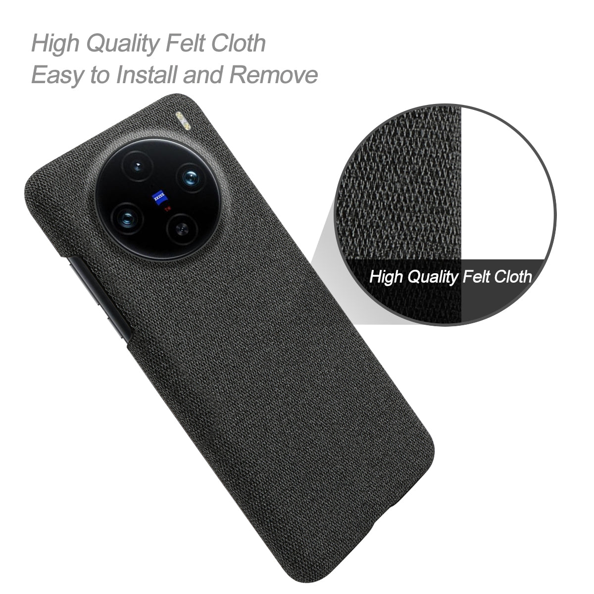 For vivo X100 Pro 5G Case PC+Cloth Shockproof Slim Phone Cover - Black