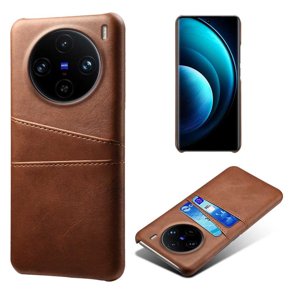 For vivo X100 Pro 5G Phone Case Dual Card Slots Protective Cover - Brown