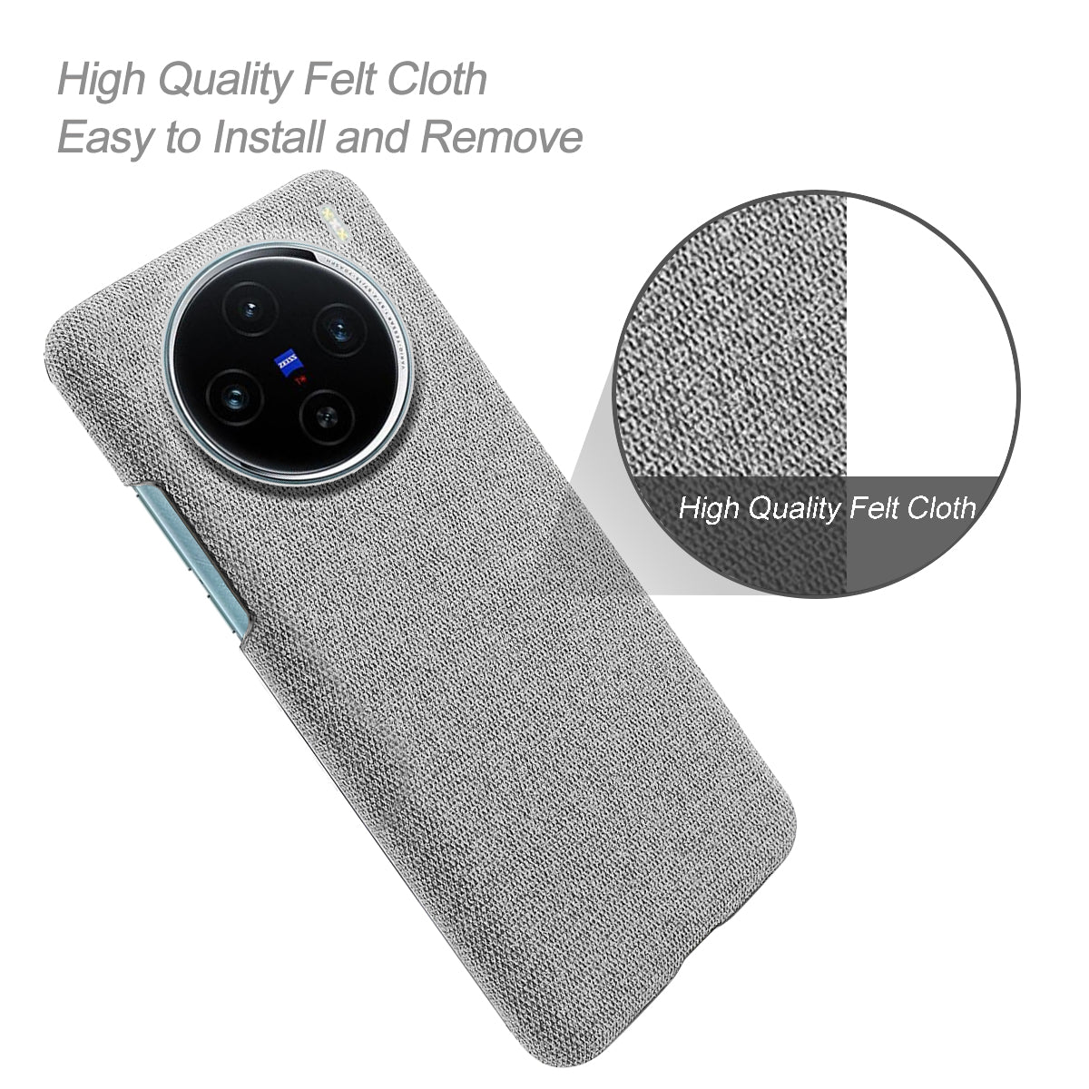For vivo X100 5G Phone Case Cloth Texture Anti-slip Cover Solid Color - Light Grey