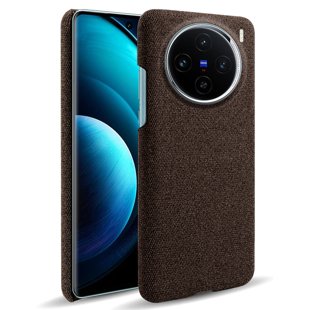 For vivo X100 5G Phone Case Cloth Texture Anti-slip Cover Solid Color - Brown