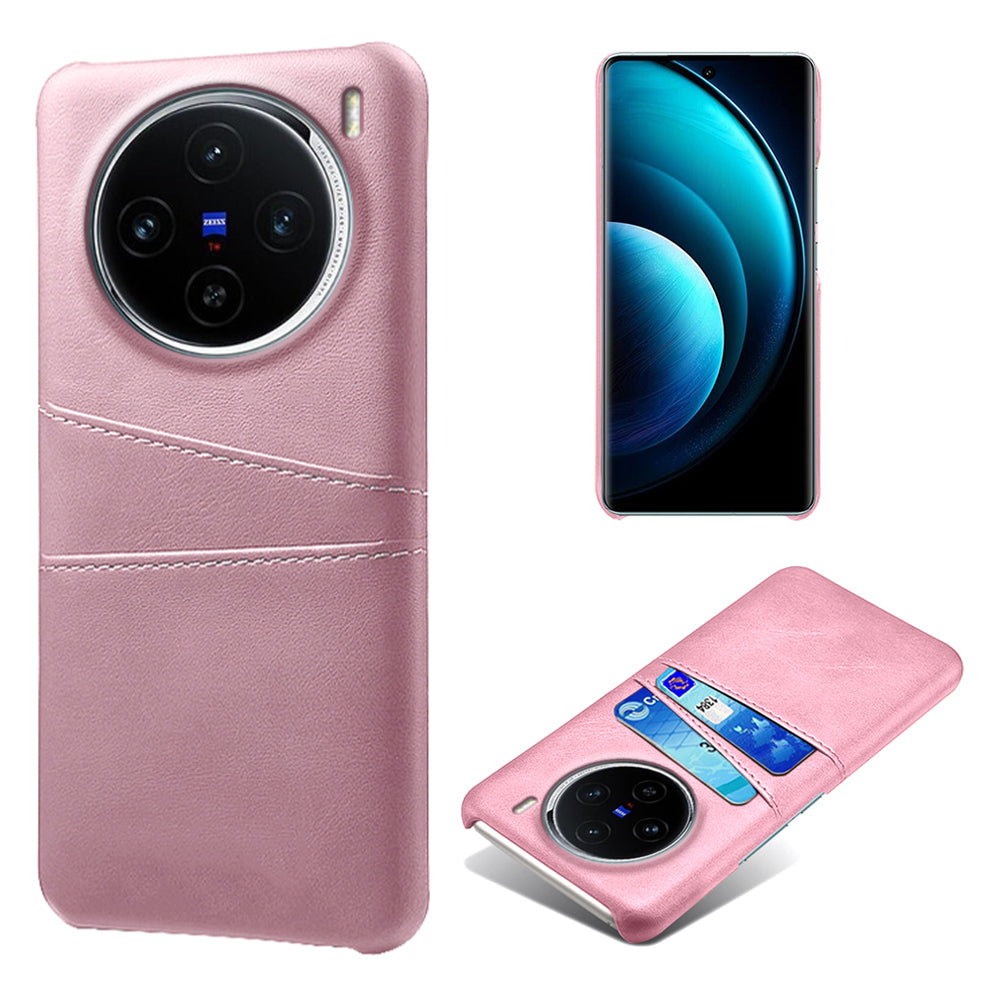 For vivo X100 5G Phone Case Leather Coated PC Cover with Dual Card Holder - Rose Gold