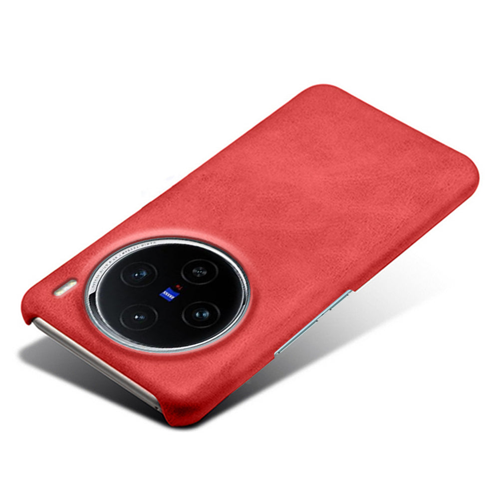 For vivo X100 5G Phone Case PU Leather Coated PC Back Cover Calf Texture - Red