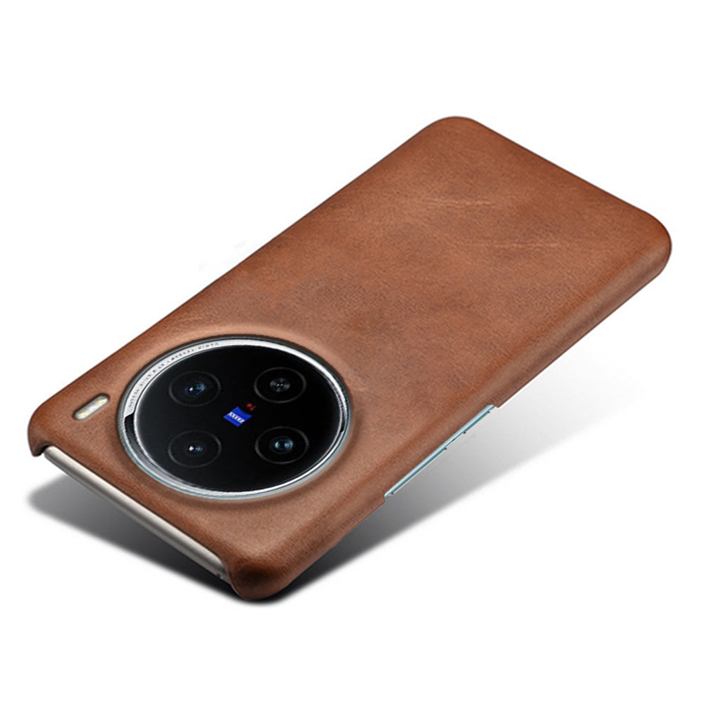 For vivo X100 5G Phone Case PU Leather Coated PC Back Cover Calf Texture - Brown