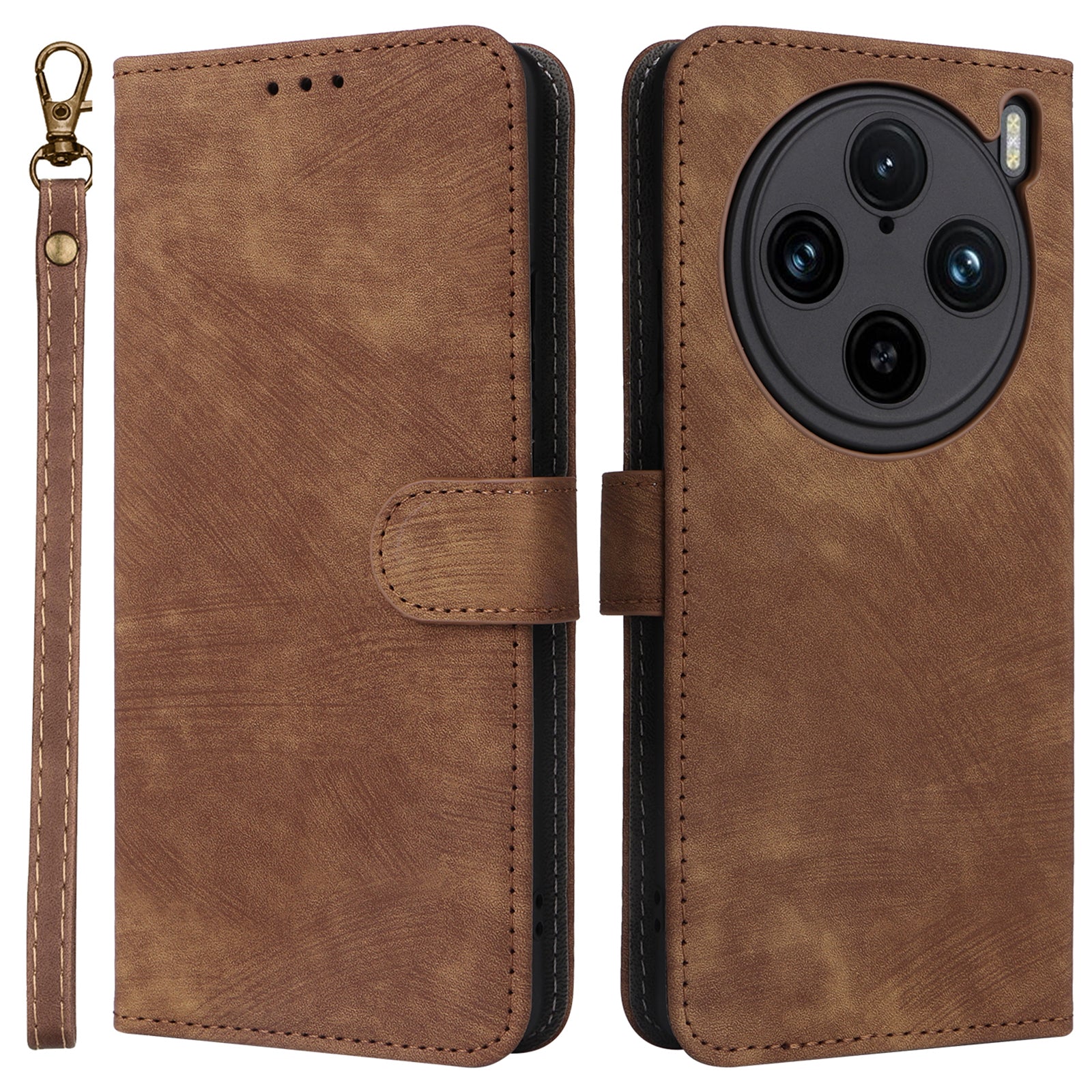 For vivo X100 Pro 5G Case Leather Flip Stand Phone Cover with RFID Blocking Function - Brown