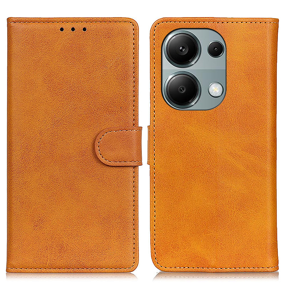 Wallet Case for Xiaomi Redmi Note 13 4G Shell Leather Cowhide Texture Phone Cover - Brown