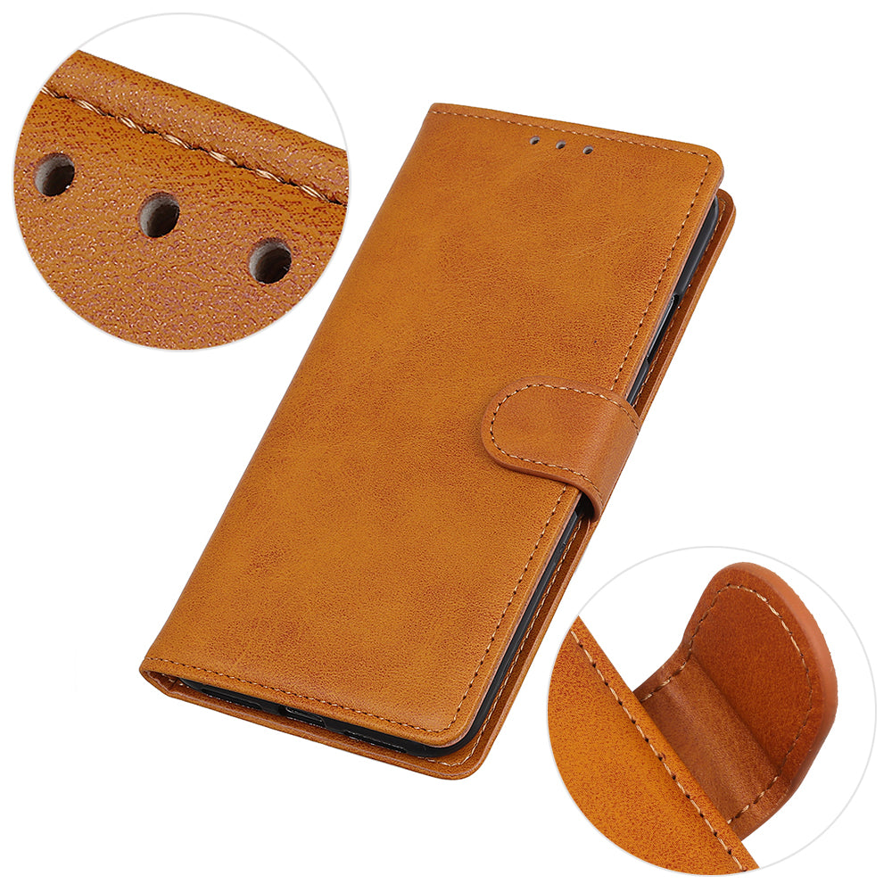 Wallet Case for Xiaomi Redmi Note 13 4G Shell Leather Cowhide Texture Phone Cover - Brown