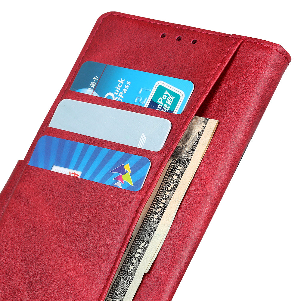 Wallet Case for Xiaomi Redmi Note 13 4G Shell Leather Cowhide Texture Phone Cover - Red