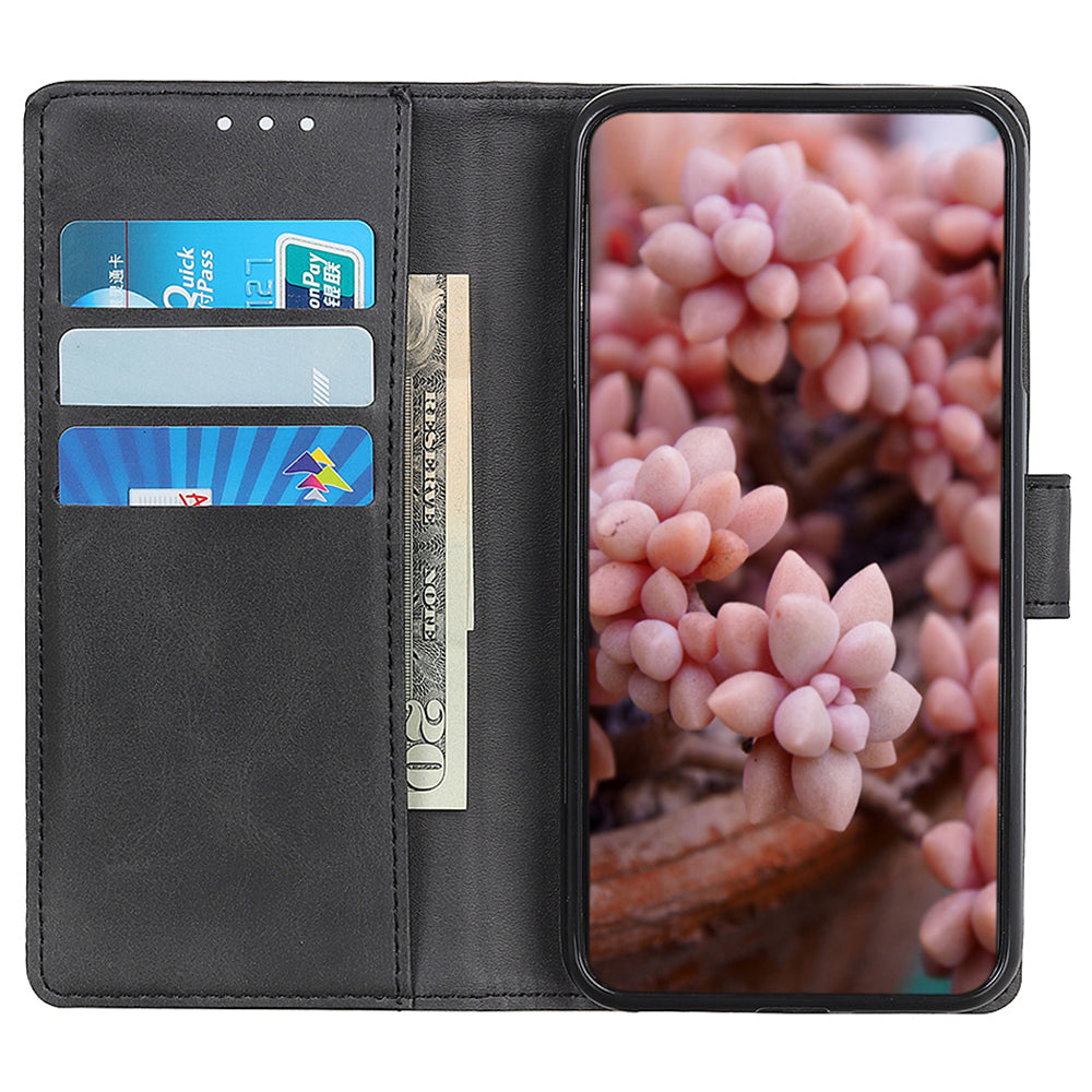 Wallet Case for Xiaomi Redmi Note 13 4G Shell Leather Cowhide Texture Phone Cover - Black