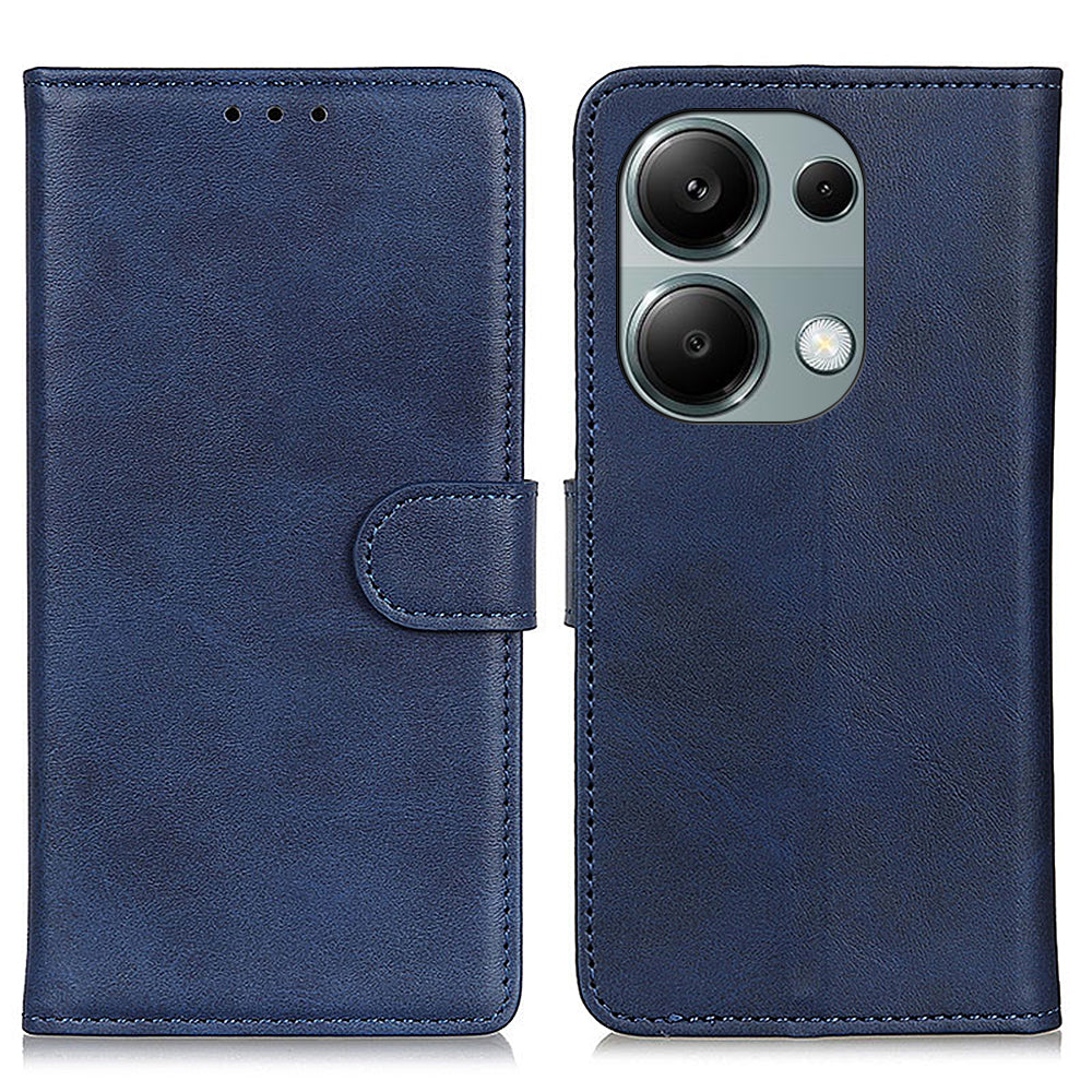 Wallet Case for Xiaomi Redmi Note 13 4G Shell Leather Cowhide Texture Phone Cover - Blue