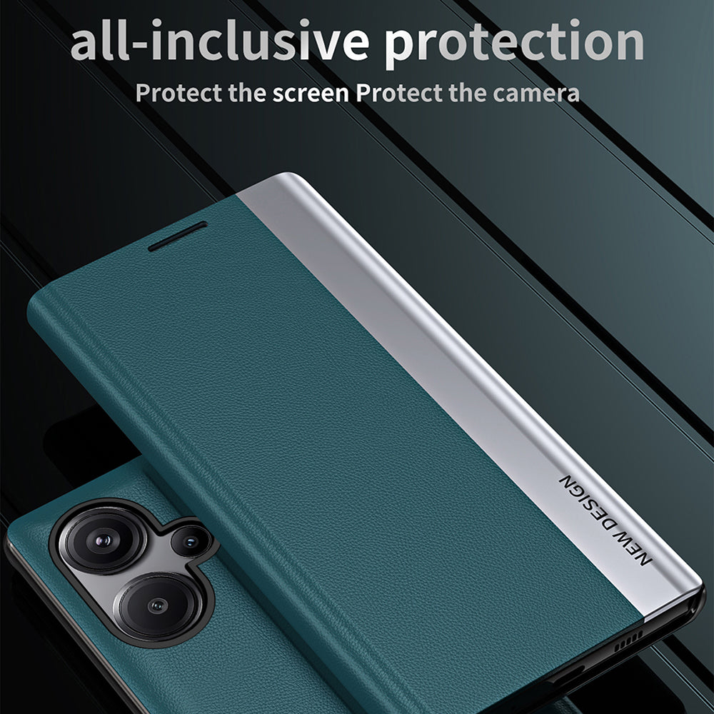 For Xiaomi Redmi Note 13 Pro+ 5G Cell Phone Case Anti-fall PC Shell PU Leather Cover - Green