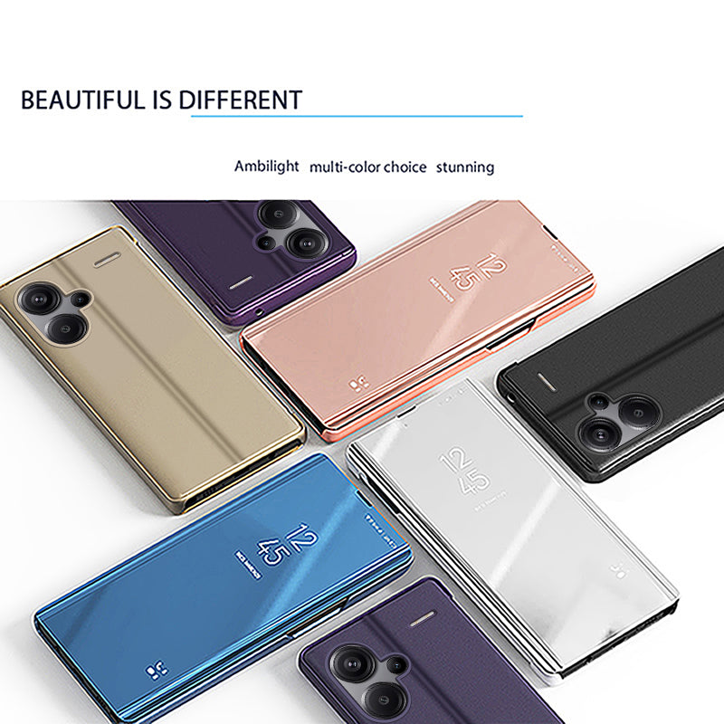 For Xiaomi Redmi Note 13 Pro+ 5G Case View Window PU Leather+PC Electroplating Phone Cover - Purple  /  Blue