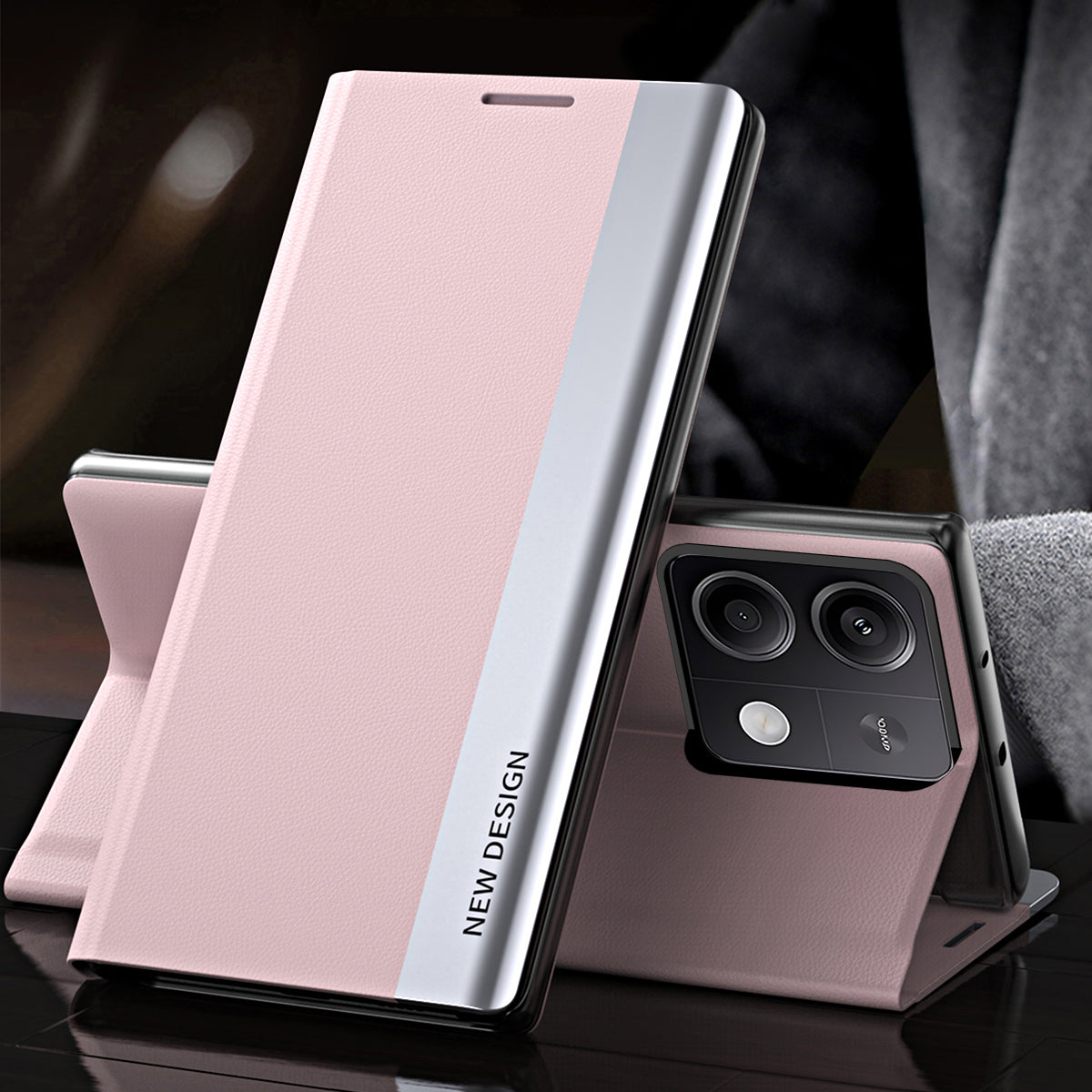 For Xiaomi Redmi Note 13 Pro 5G / Poco X6 5G Stand Case Drop-proof PC+Leather Phone Guard Cover - Pink