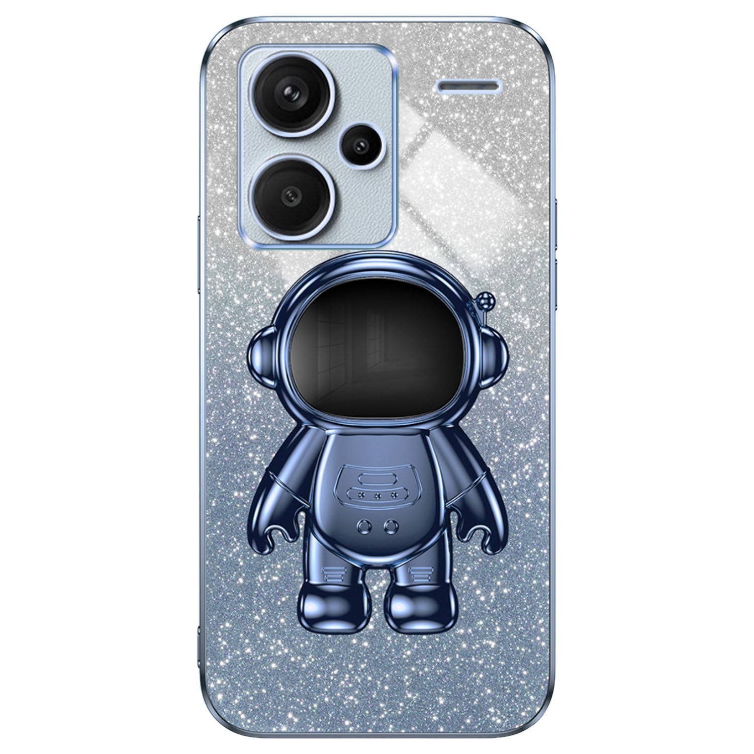 For Xiaomi Redmi Note 13 Pro+ 5G Phone Case Astronaut Kickstand Anti-shock Electroplated Cover - Blue