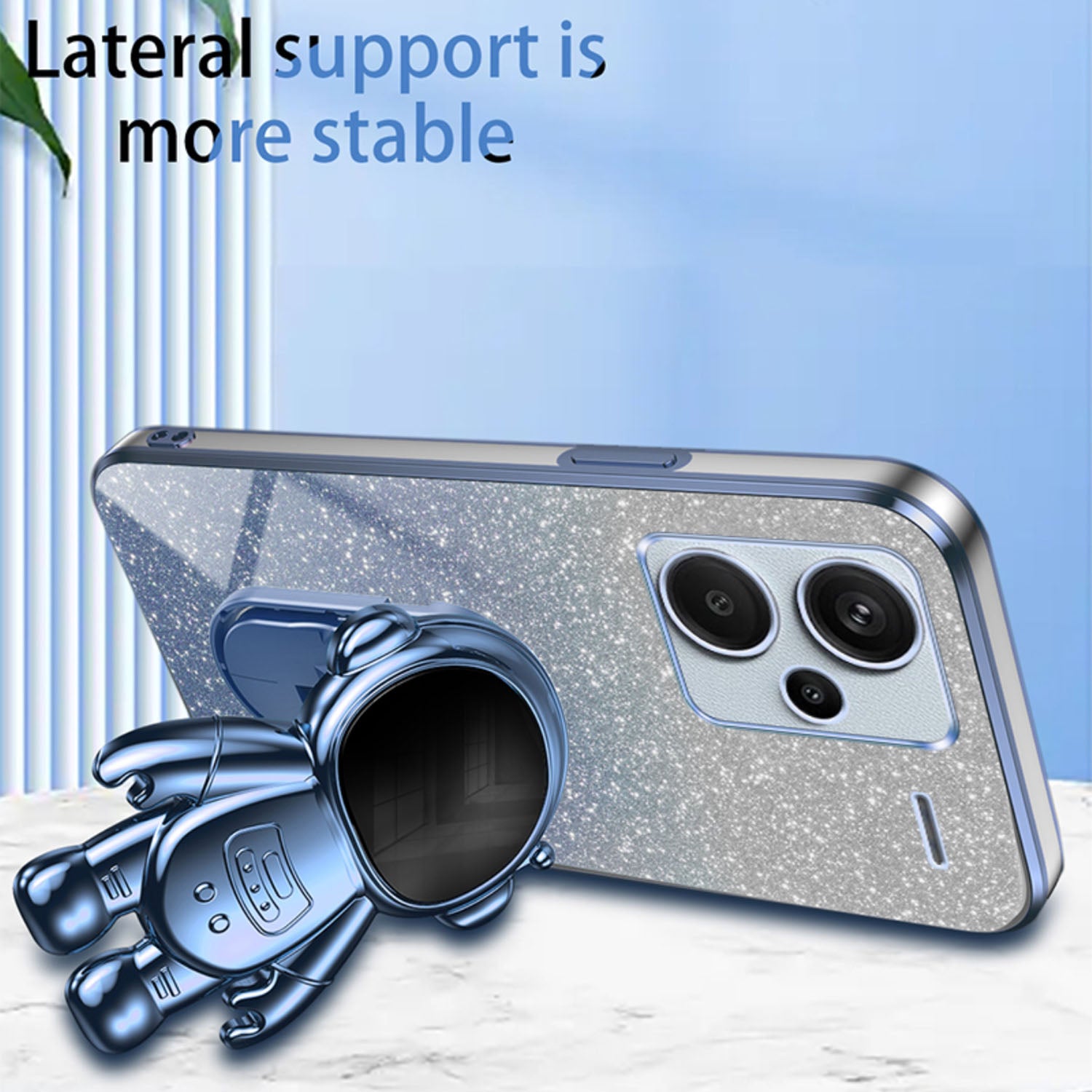 For Xiaomi Redmi Note 13 Pro+ 5G Phone Case Astronaut Kickstand Anti-shock Electroplated Cover - Blue