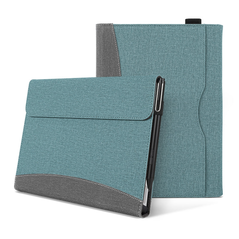 Cloth Texture Laptop Case Cover for Microsoft Surface Pro 9, PU Leather+TPU Stand Notebook Tablet PC Sleeve - Grey / Blue