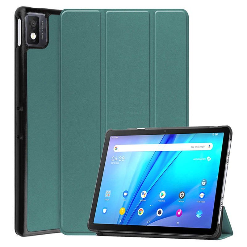 Tri-fold Stand Tablet Case for TCL NxtPaper 10s , PU Leather Cover with Auto Sleep / Wake - Blackish Green
