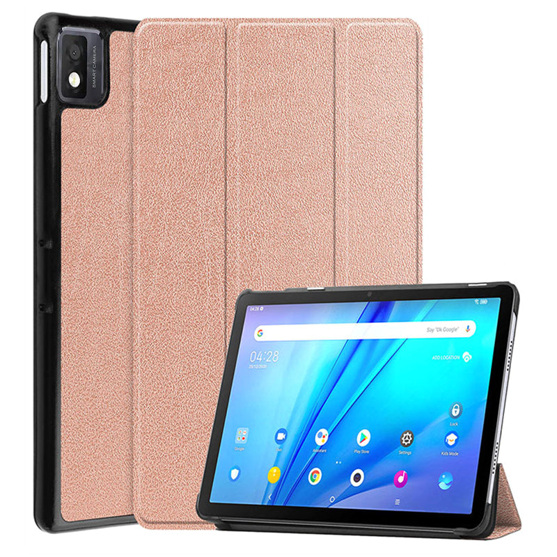 Tri-fold Stand Tablet Case for TCL NxtPaper 10s , PU Leather Cover with Auto Sleep / Wake - Rose Gold