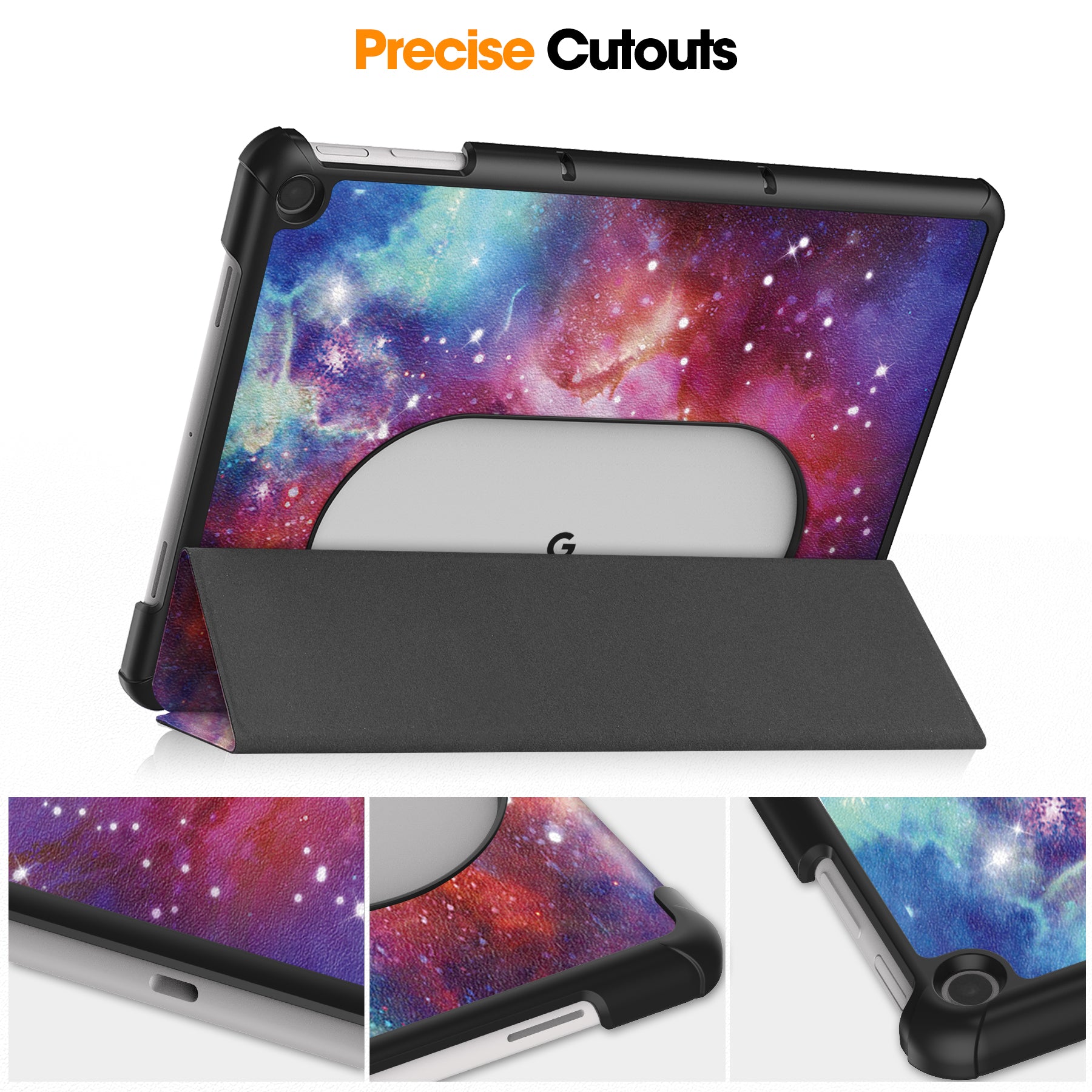 Trifold Stand PU Leather Case for Google Pixel Tablet , Pattern Printing Protective Tablet Cover - Galaxy