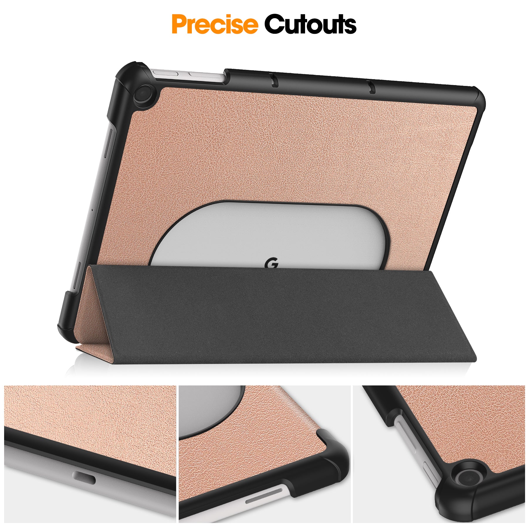 Uniqkart for Google Pixel Tablet Tri-fold Stand Tablet Case PU Leather Anti-drop Tablet Cover - Rose Gold