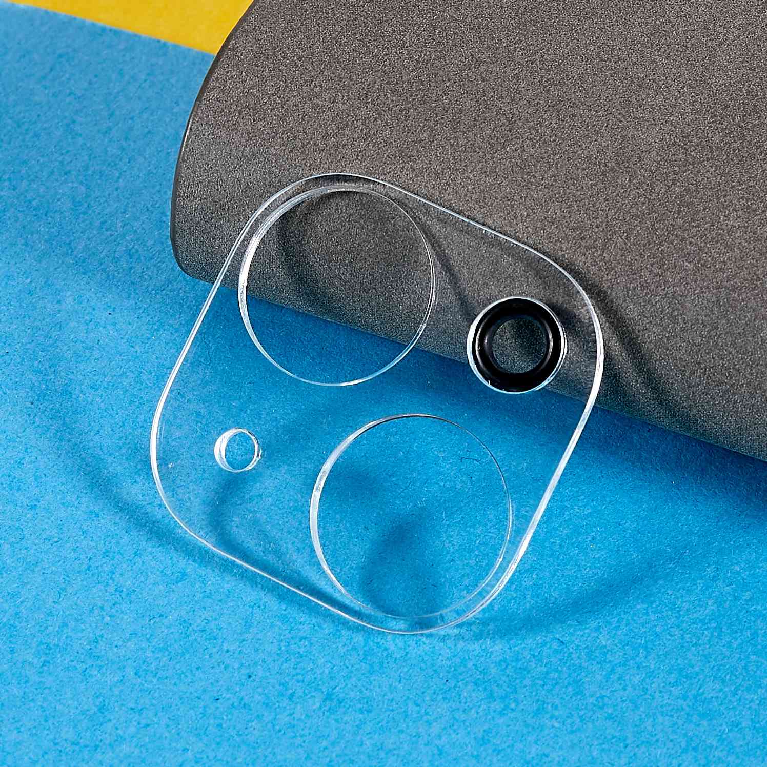 Uniqkart for iPhone 15 Tempered Glass Lens Film Anti-explosion Silk Printing Camera Lens Protector with Bottom Plate