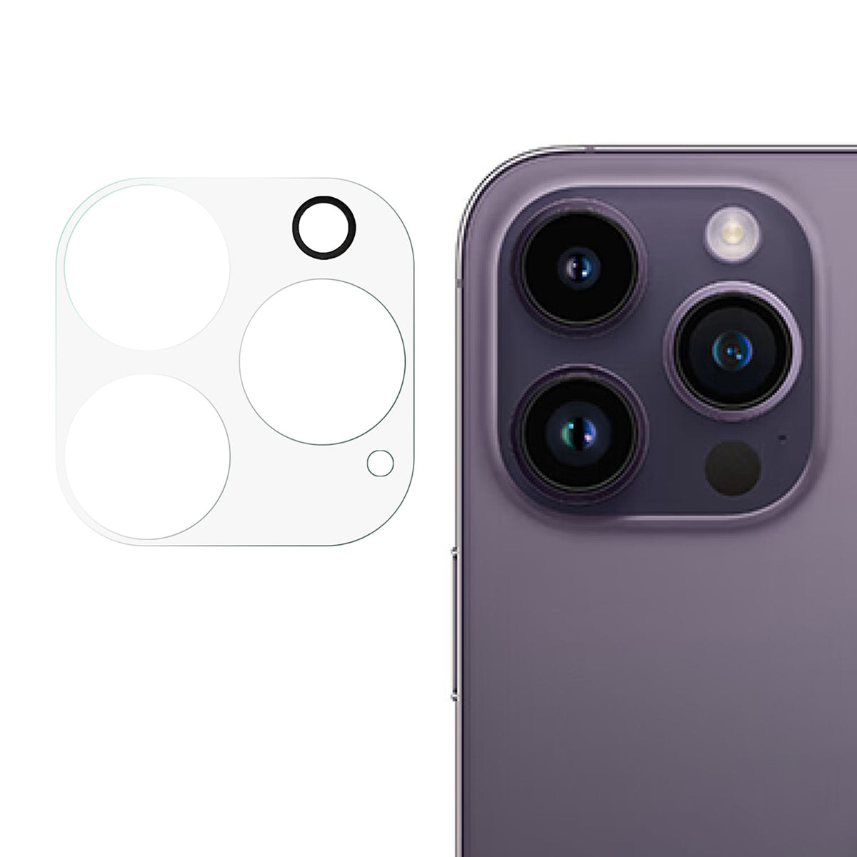 Uniqkart for iPhone 15 Pro Silk Printing Camera Lens Protector Tempered Glass Phone Rear Lens Film with Bottom Plate