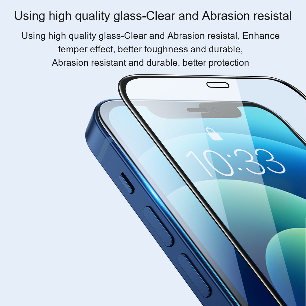 For iPhone 15 Clear Silk Printing Full Glue Phone Screen Protector Tempered Glass Film - Black