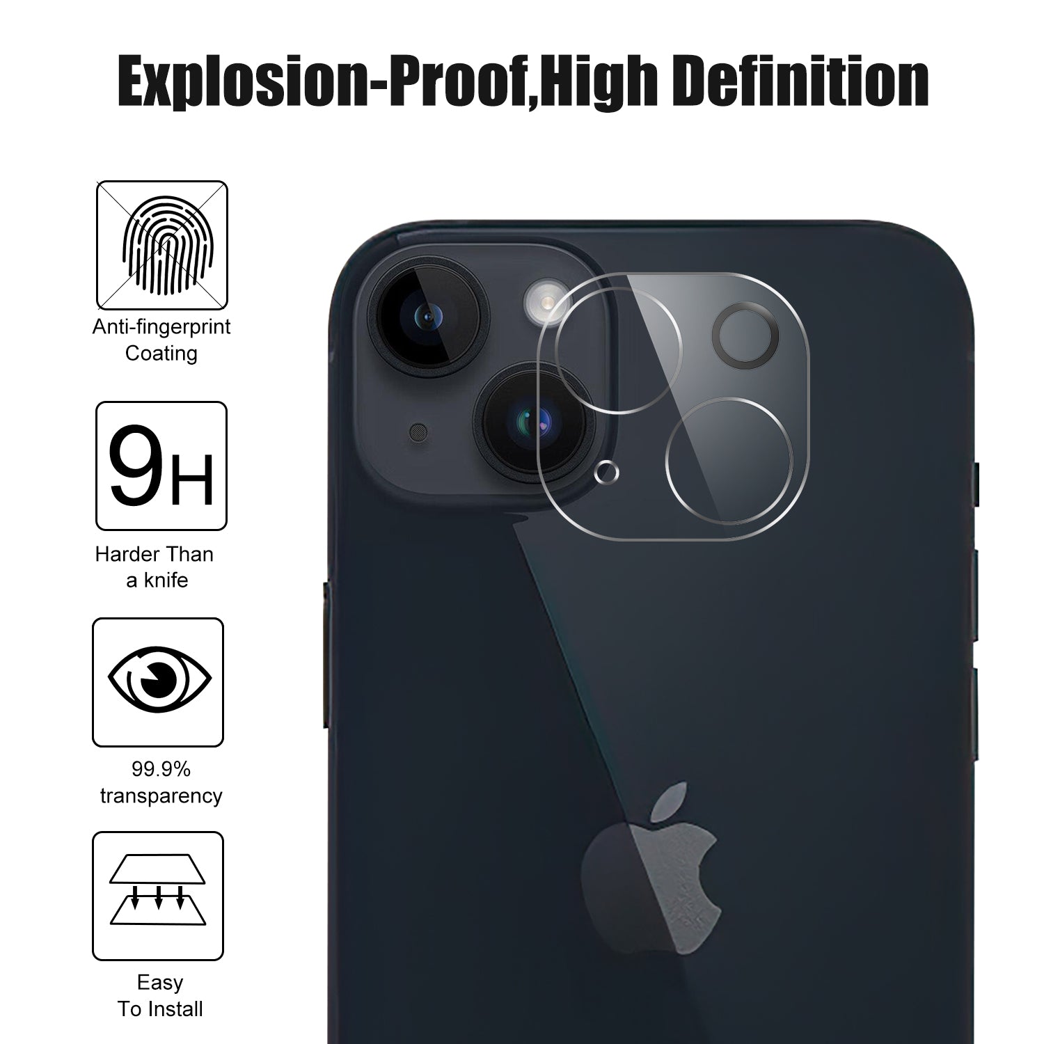 Phone Camera Lens Protector for iPhone 15 Plus , 9H Hardness Tempered Glass Rear Lens Film