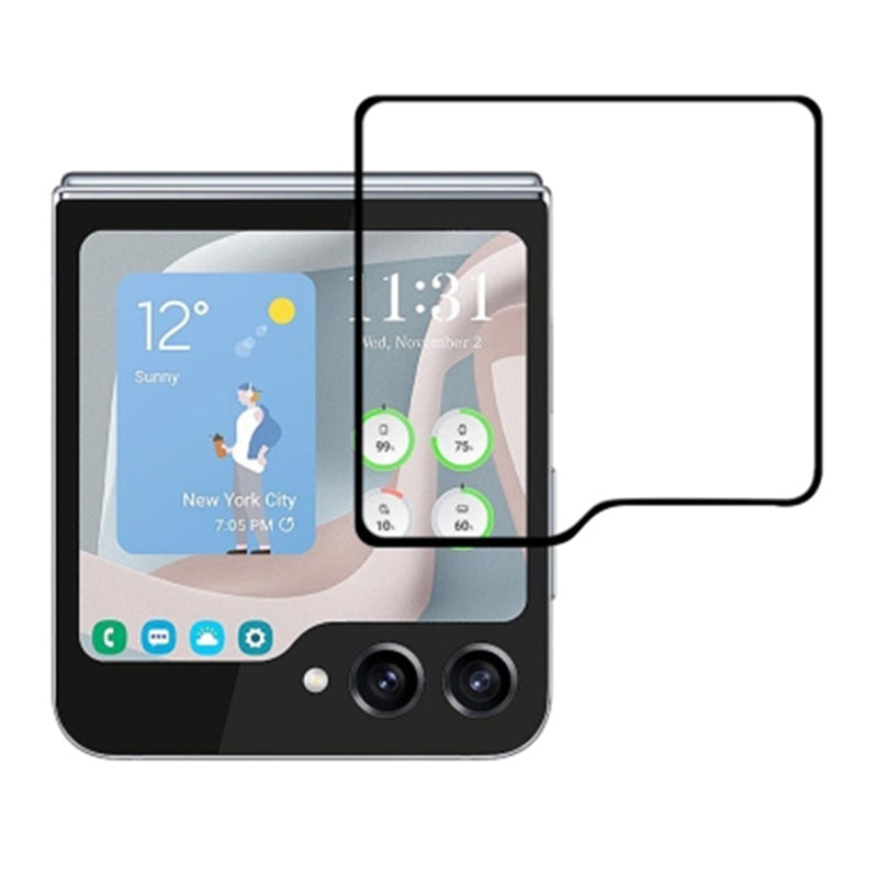 Uniqkart for Samsung Galaxy Z Flip5 5G Tempered Glass Full Screen Protector Silk Printing Full Glue Rear Small Screen Film