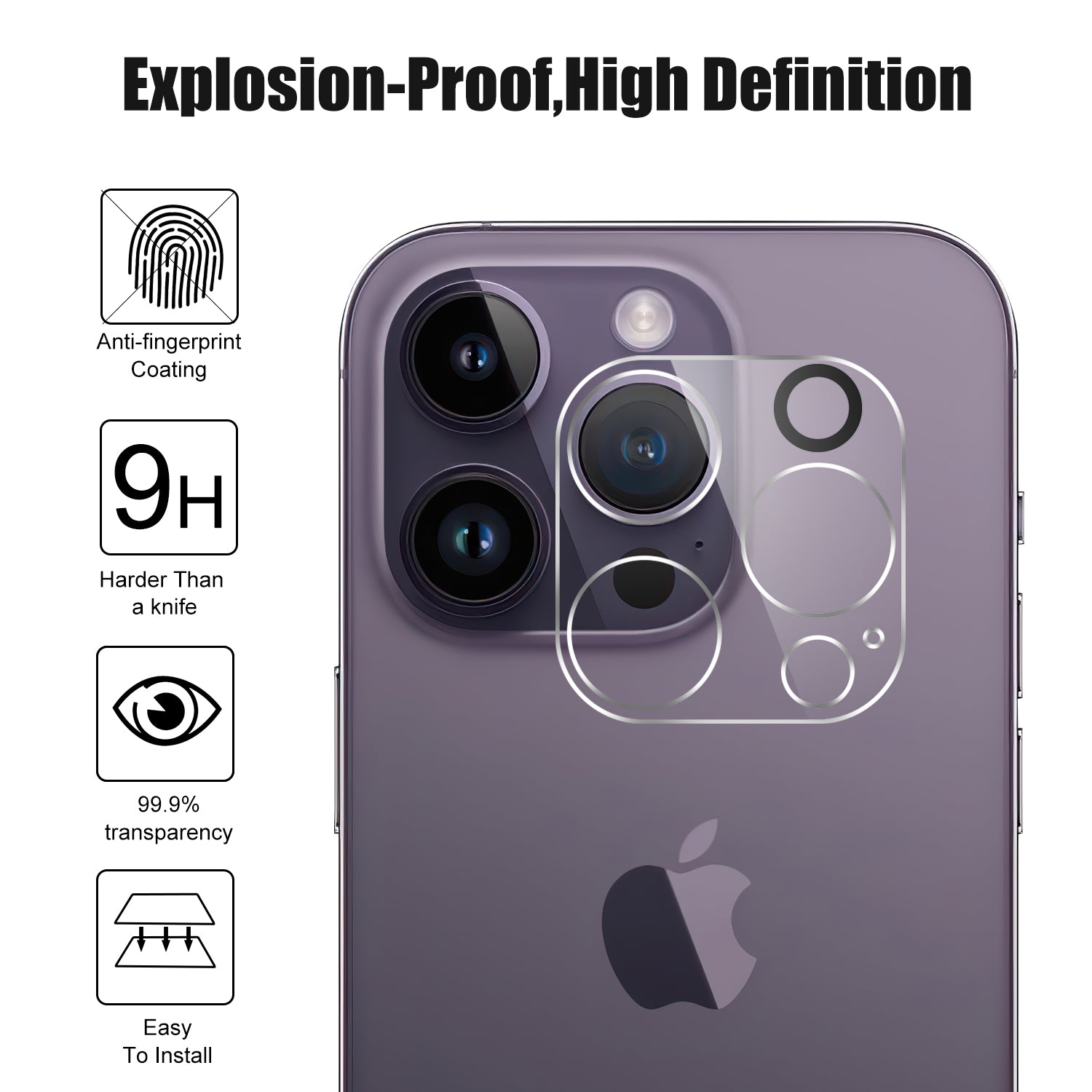 Uniqkart for iPhone 15 Pro Tempered Glass Screen Protector Anti-fingerprint Film + Camera Lens Protector