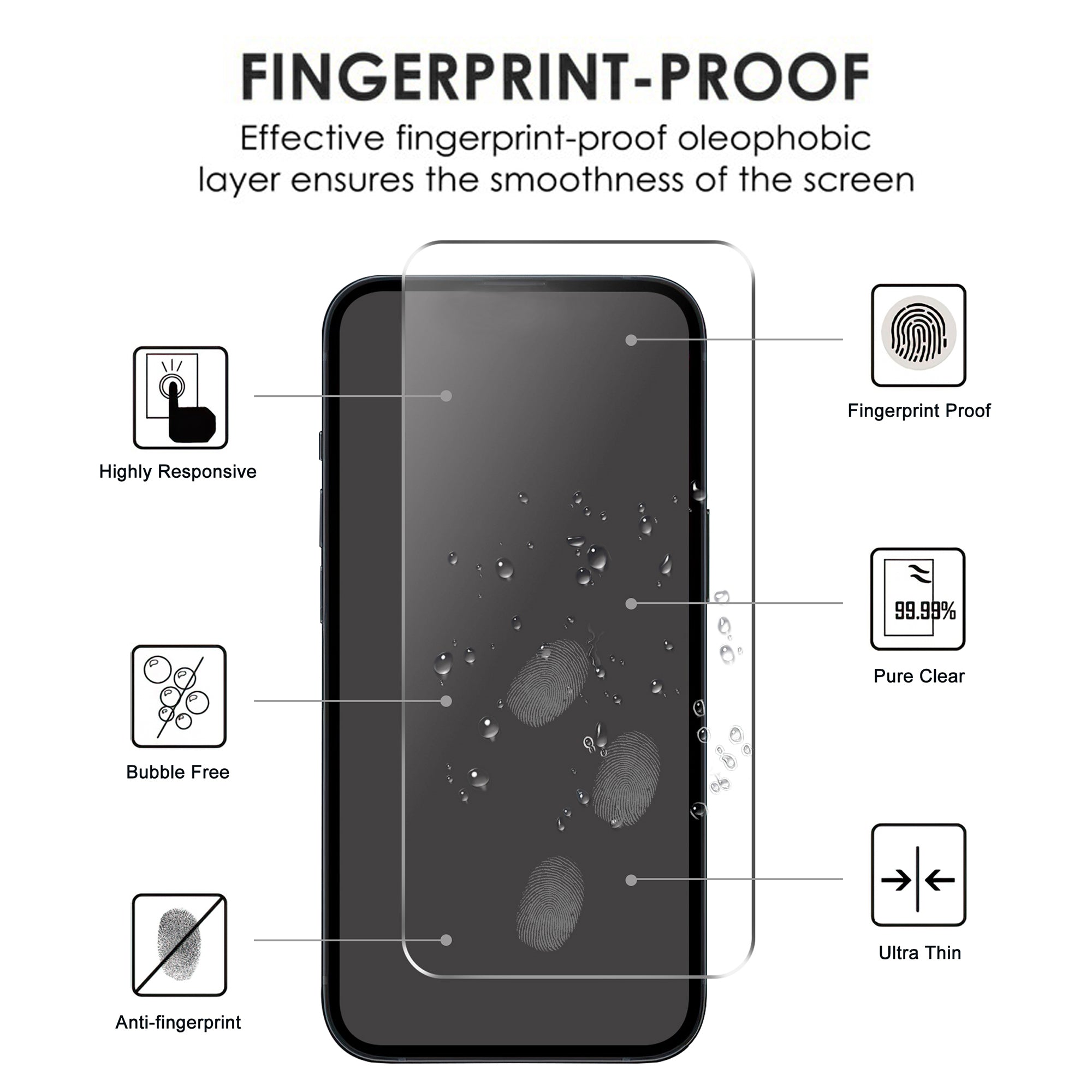 Uniqkart for Google Pixel 8 Tempered Glass Phone Screen Protector 2.5D Arc Edge Fingerprint-free HD Clear Film