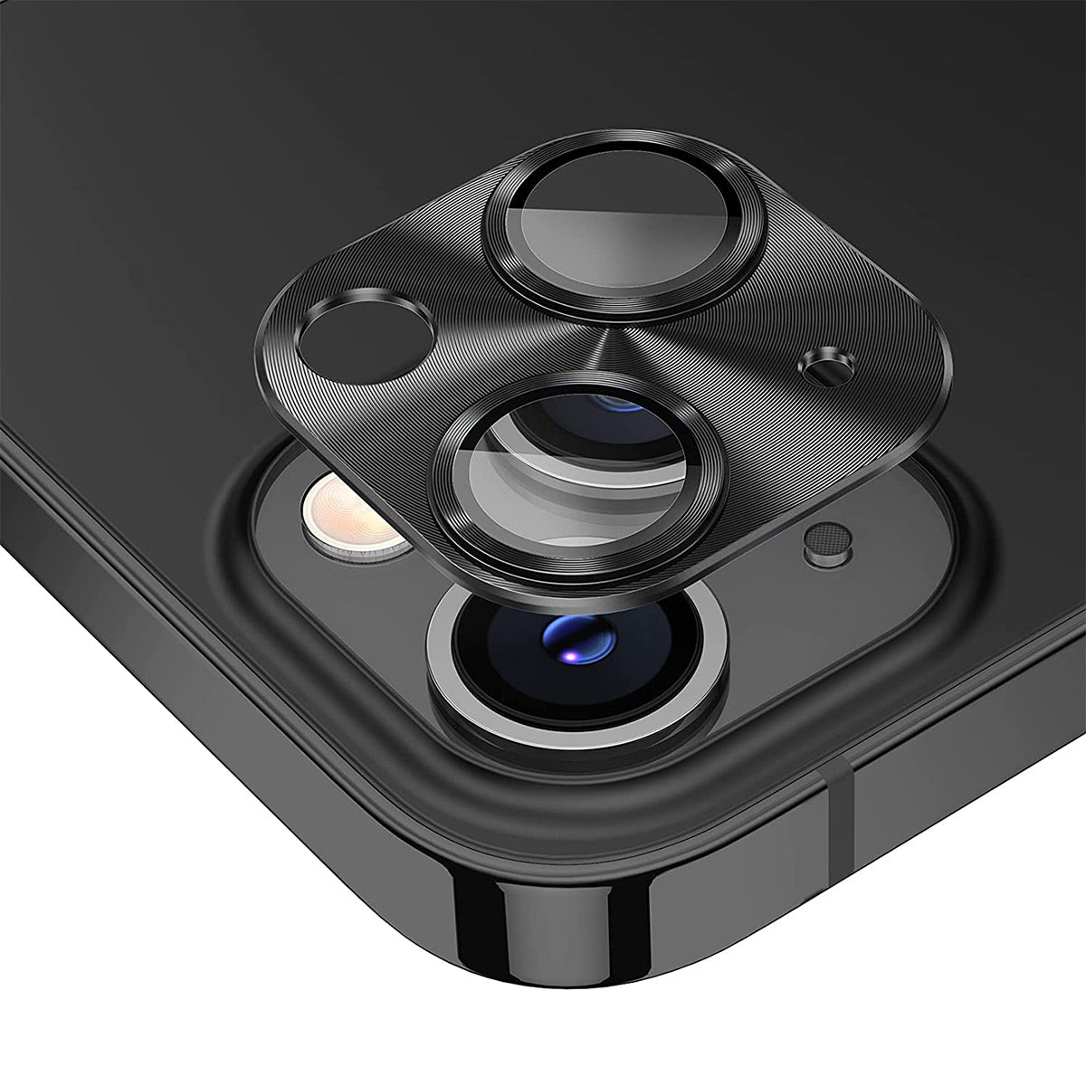 Uniqkart For iPhone 15 / 15 Plus Camera Lens Protector Aluminum Alloy + Tempered Glass Integrated Full Cover Lens Film - Black