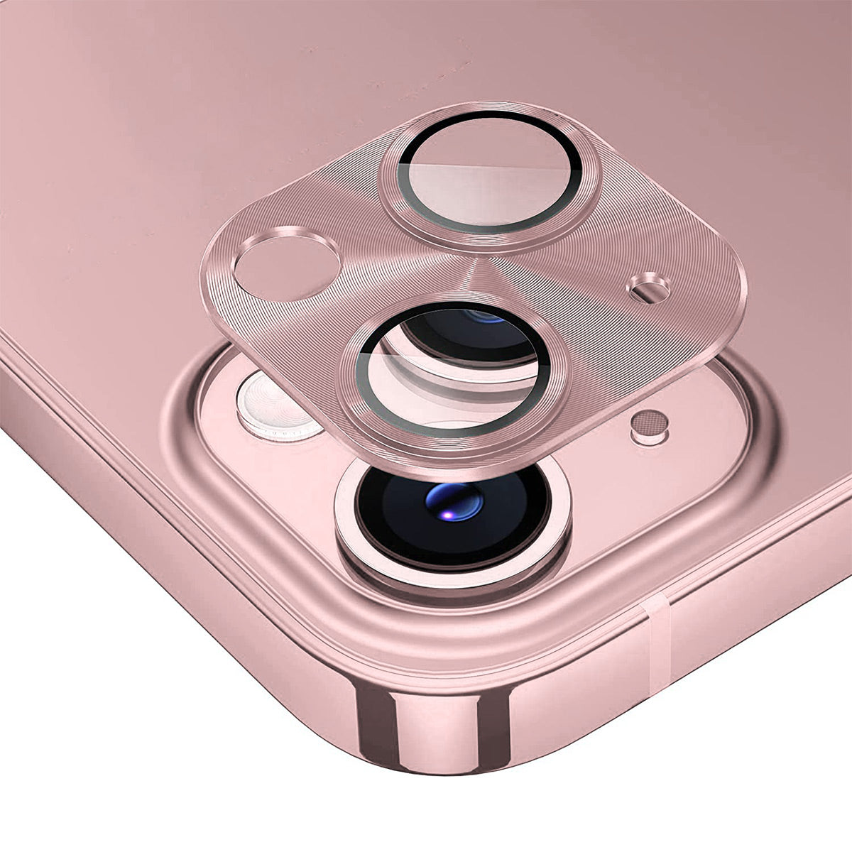Uniqkart For iPhone 15 / 15 Plus Camera Lens Protector Aluminum Alloy + Tempered Glass Integrated Full Cover Lens Film - Pink