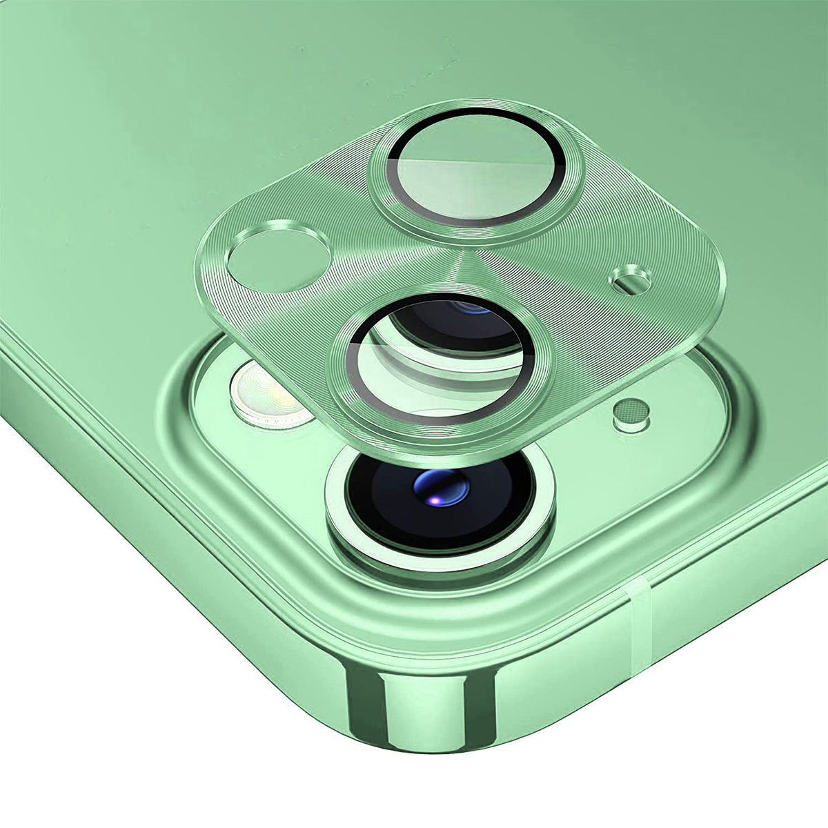 Uniqkart For iPhone 15 / 15 Plus Camera Lens Protector Aluminum Alloy + Tempered Glass Integrated Full Cover Lens Film - Green