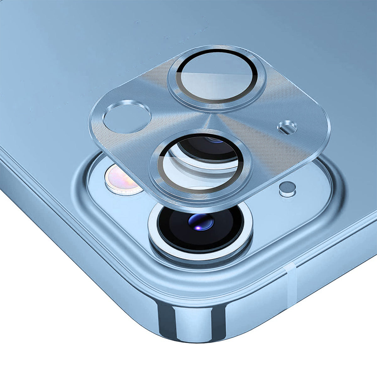 Uniqkart For iPhone 15 / 15 Plus Camera Lens Protector Aluminum Alloy + Tempered Glass Integrated Full Cover Lens Film - Blue