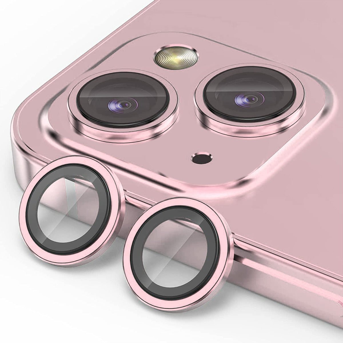 Uniqkart 1 Set For iPhone 15 / 15 Plus Camera Lens Protector Tempered Glass+Aluminum Alloy AR HD Clear Lens Film - Pink