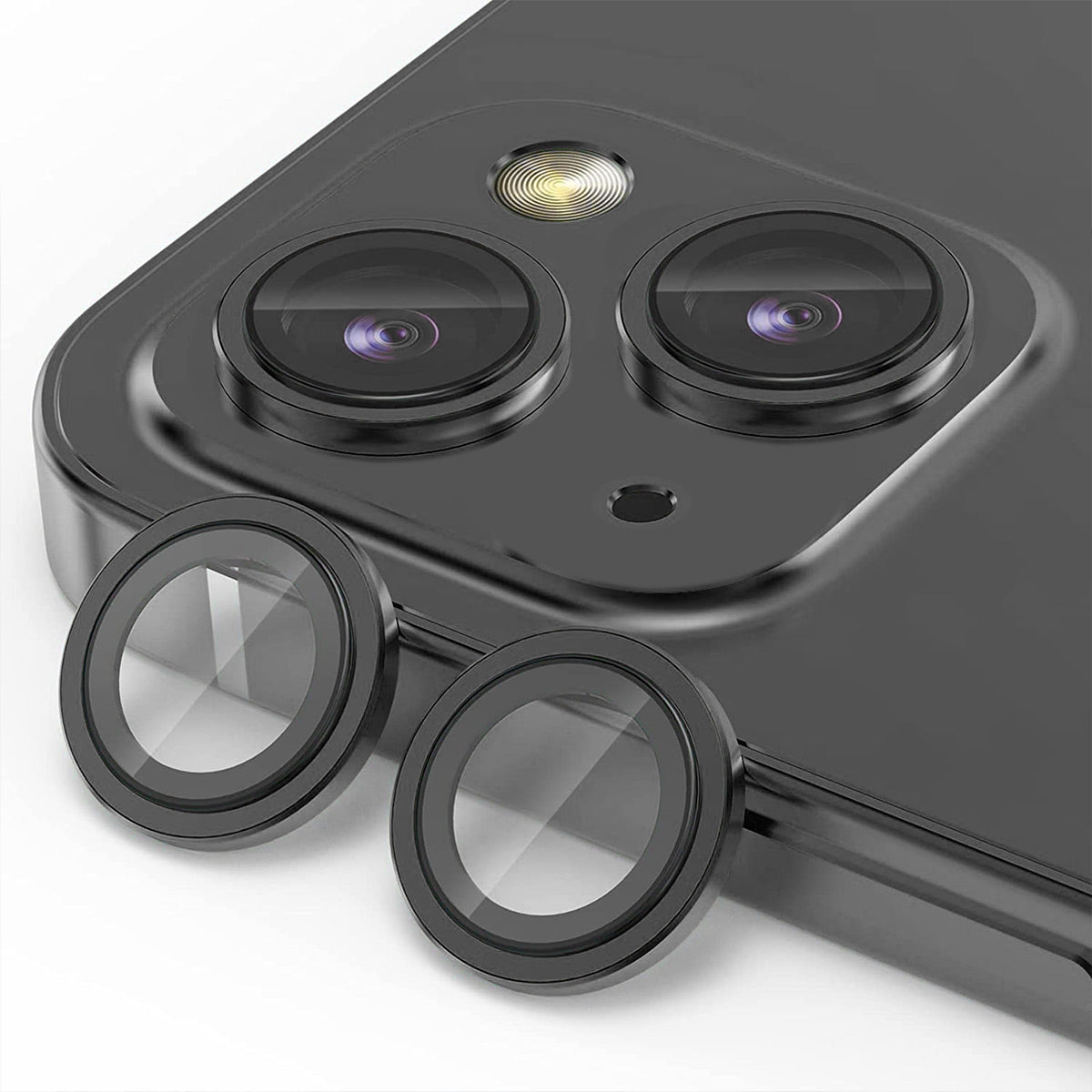 Uniqkart 1 Set For iPhone 15 / 15 Plus Camera Lens Protector Tempered Glass+Aluminum Alloy AR HD Clear Lens Film - Black