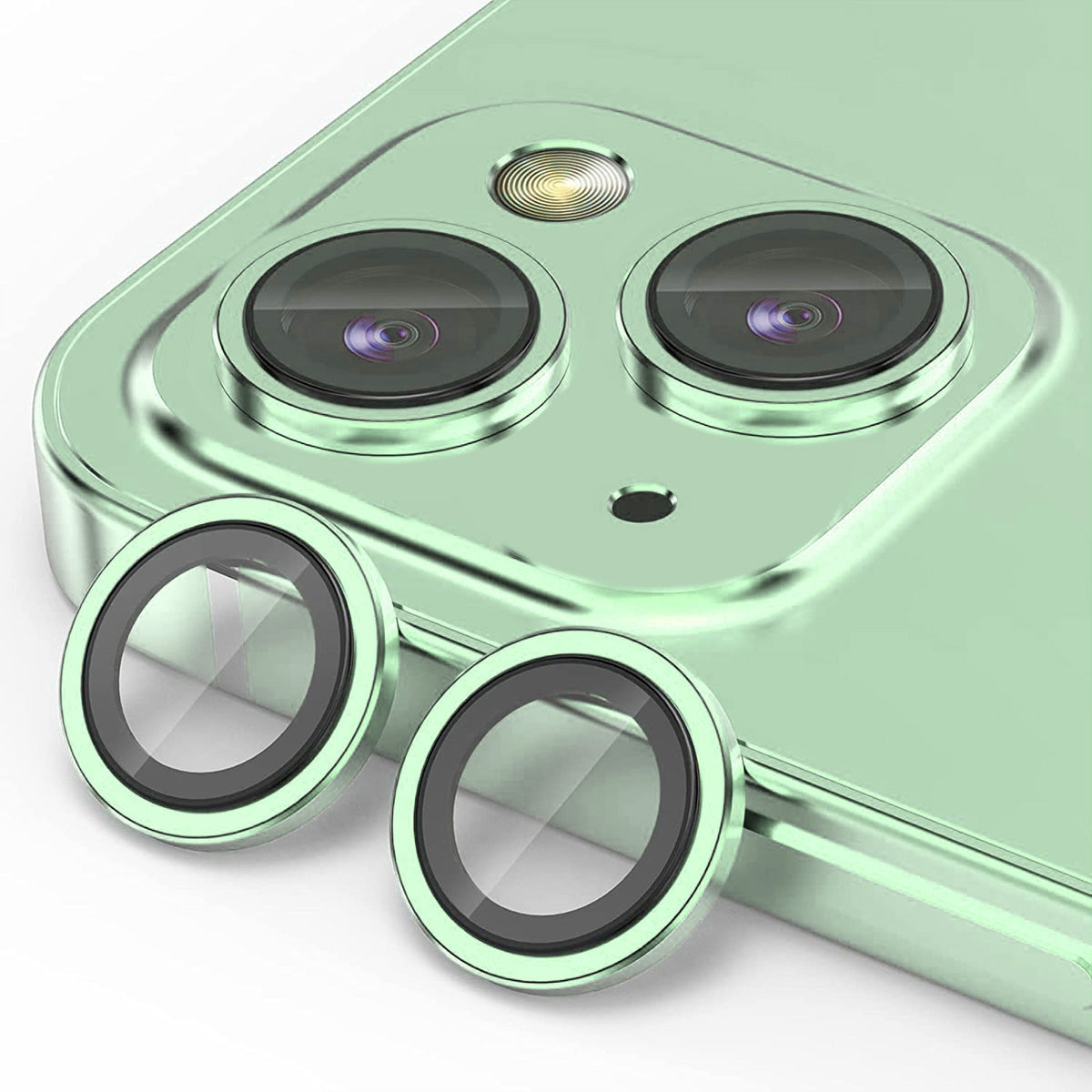 Uniqkart 1 Set For iPhone 15 / 15 Plus Camera Lens Protector Tempered Glass+Aluminum Alloy AR HD Clear Lens Film - Green
