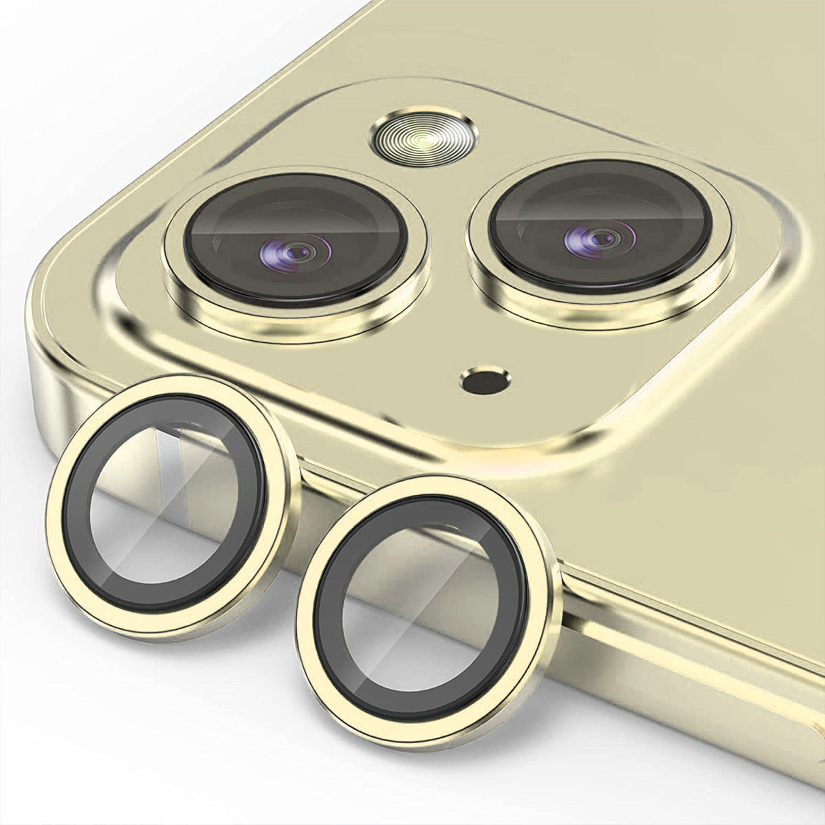 Uniqkart 1 Set For iPhone 15 / 15 Plus Camera Lens Protector Tempered Glass+Aluminum Alloy AR HD Clear Lens Film - Yellow